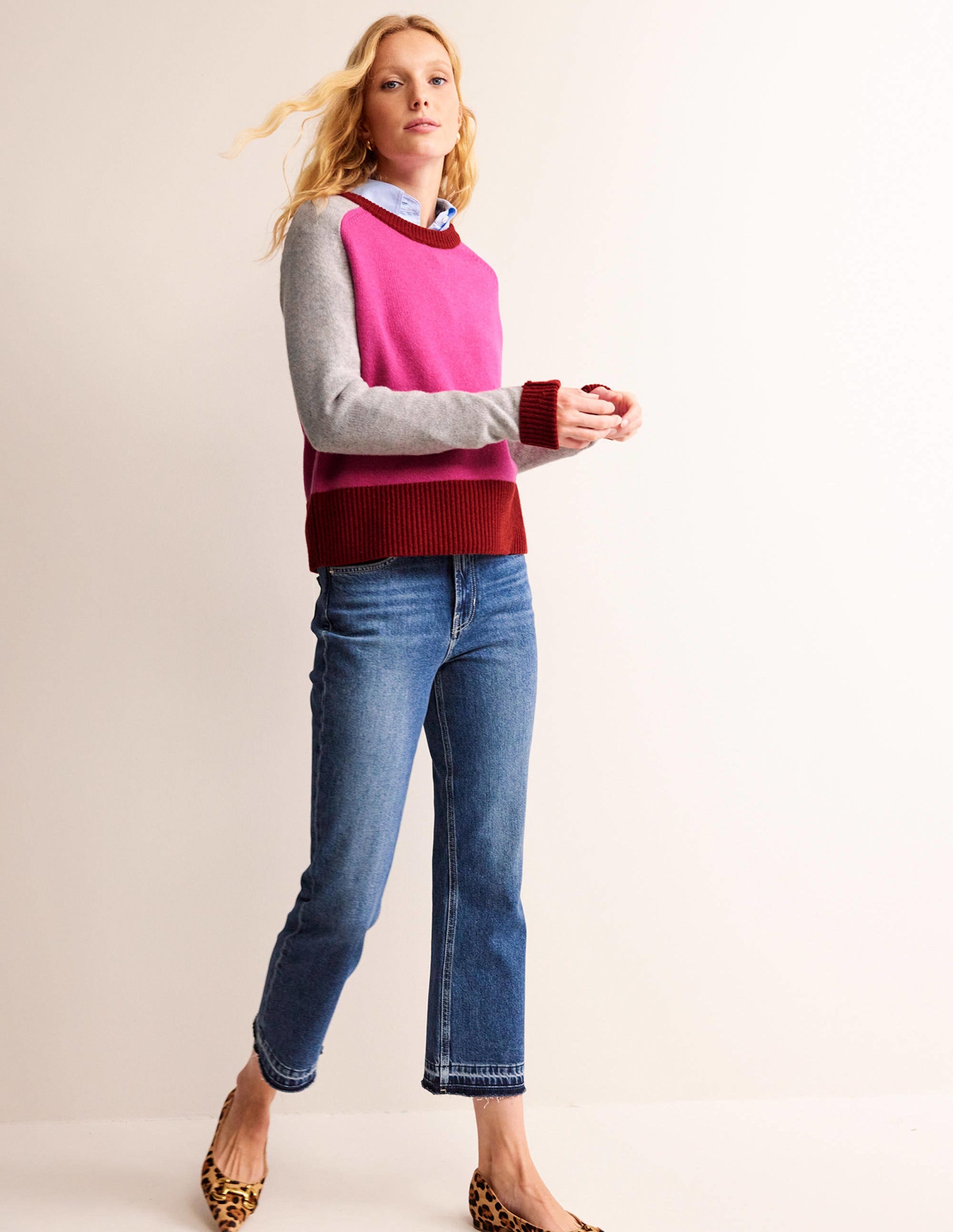 Olivia Merino-Pullover-Amaranth, Feuerglühen Blockfarben - Image 4