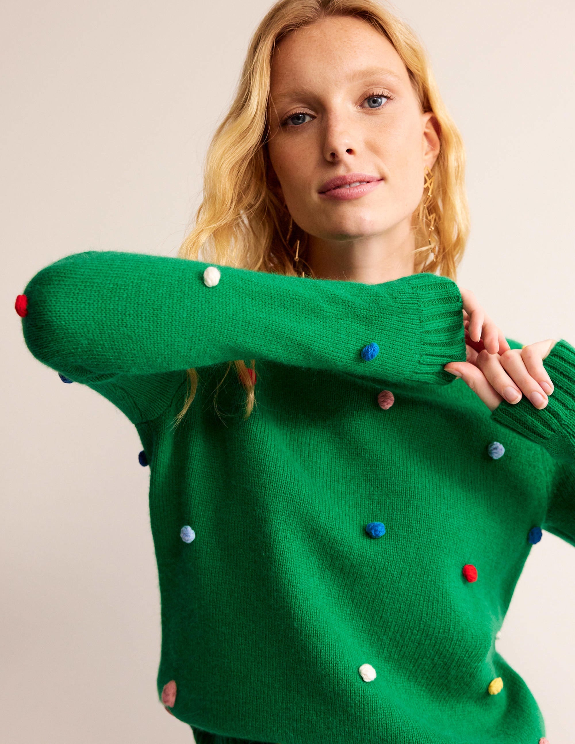 Pull de Noël à pompons-Vert viridien - Image 1