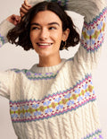 Cable Knit Fair Isle Jumper-Warm Ivory