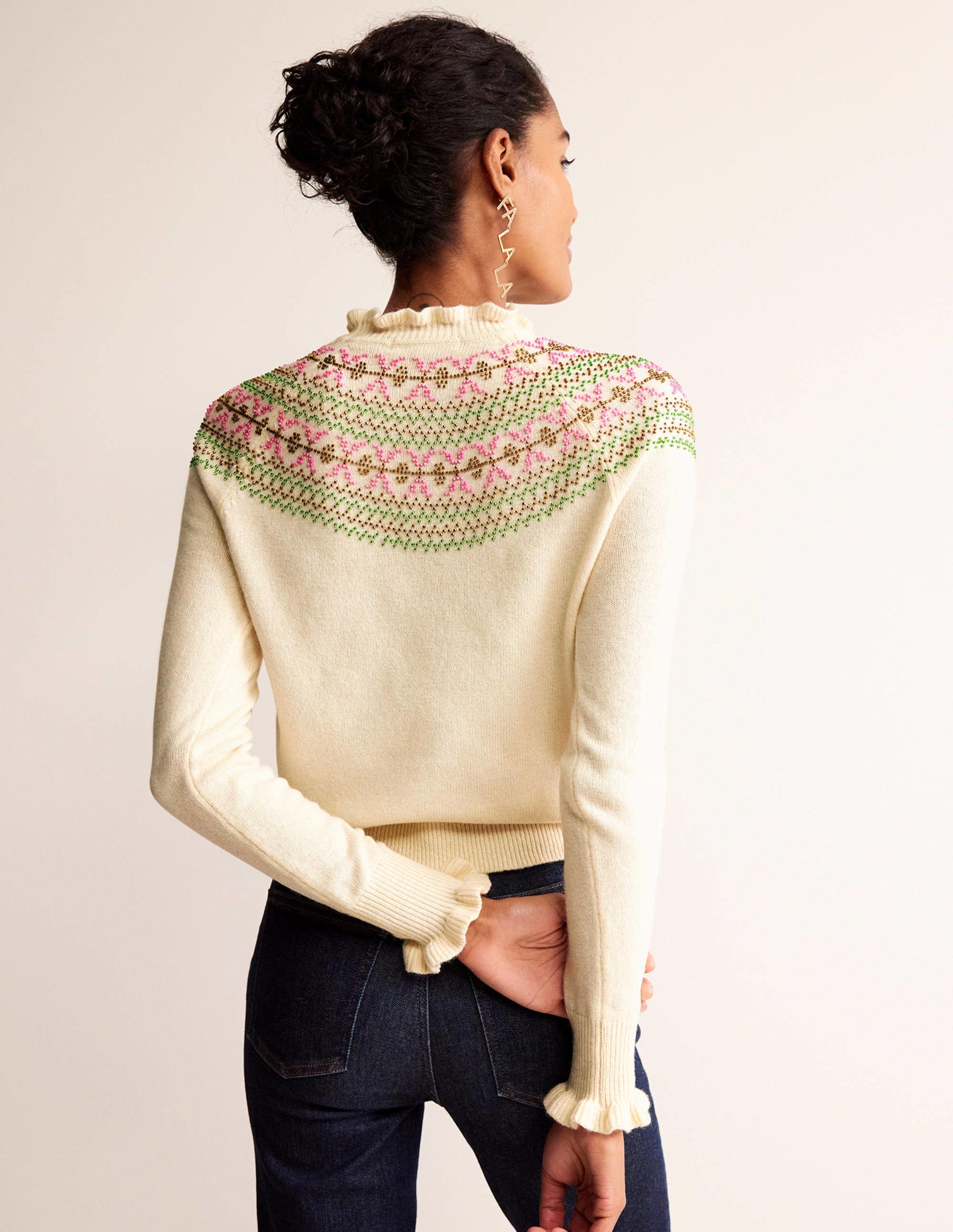 Pull à empiècement ornementé-Ivoire - Image 3