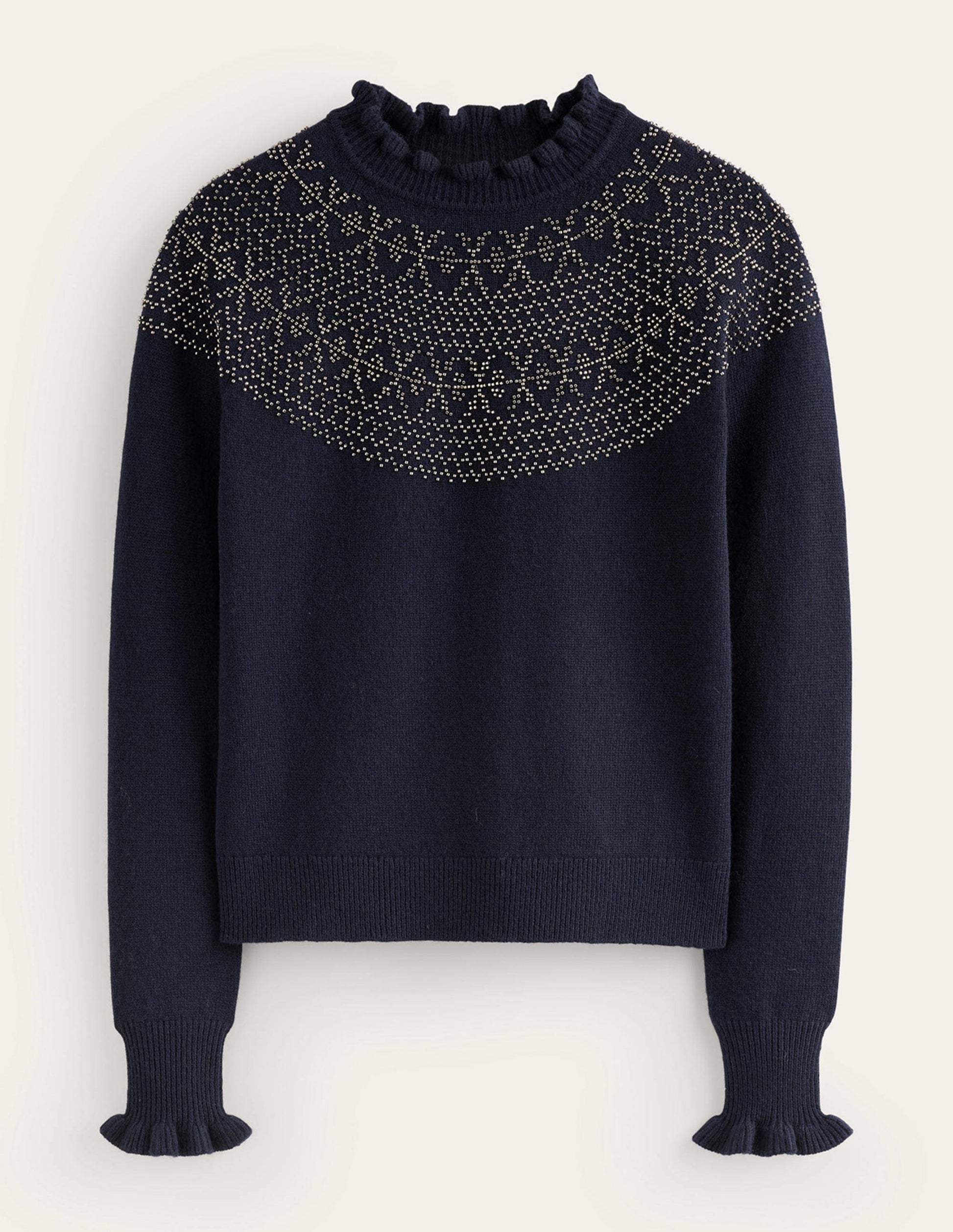 Pull à empiècement ornementé-Bleu marine-6