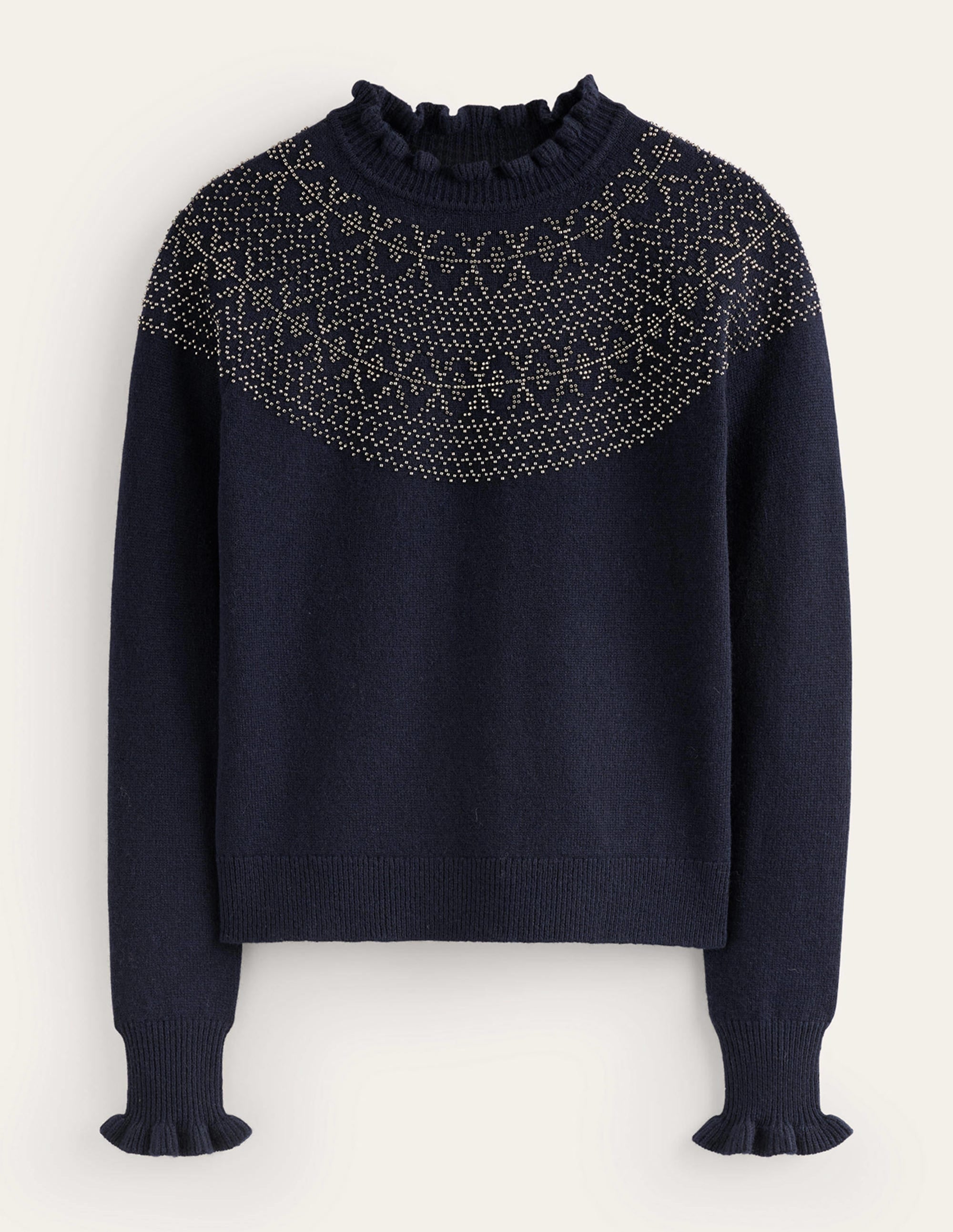 Pull à empiècement ornementé-Bleu marine - Image 6