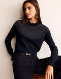 Pull à empiècement ornementé-Bleu marine