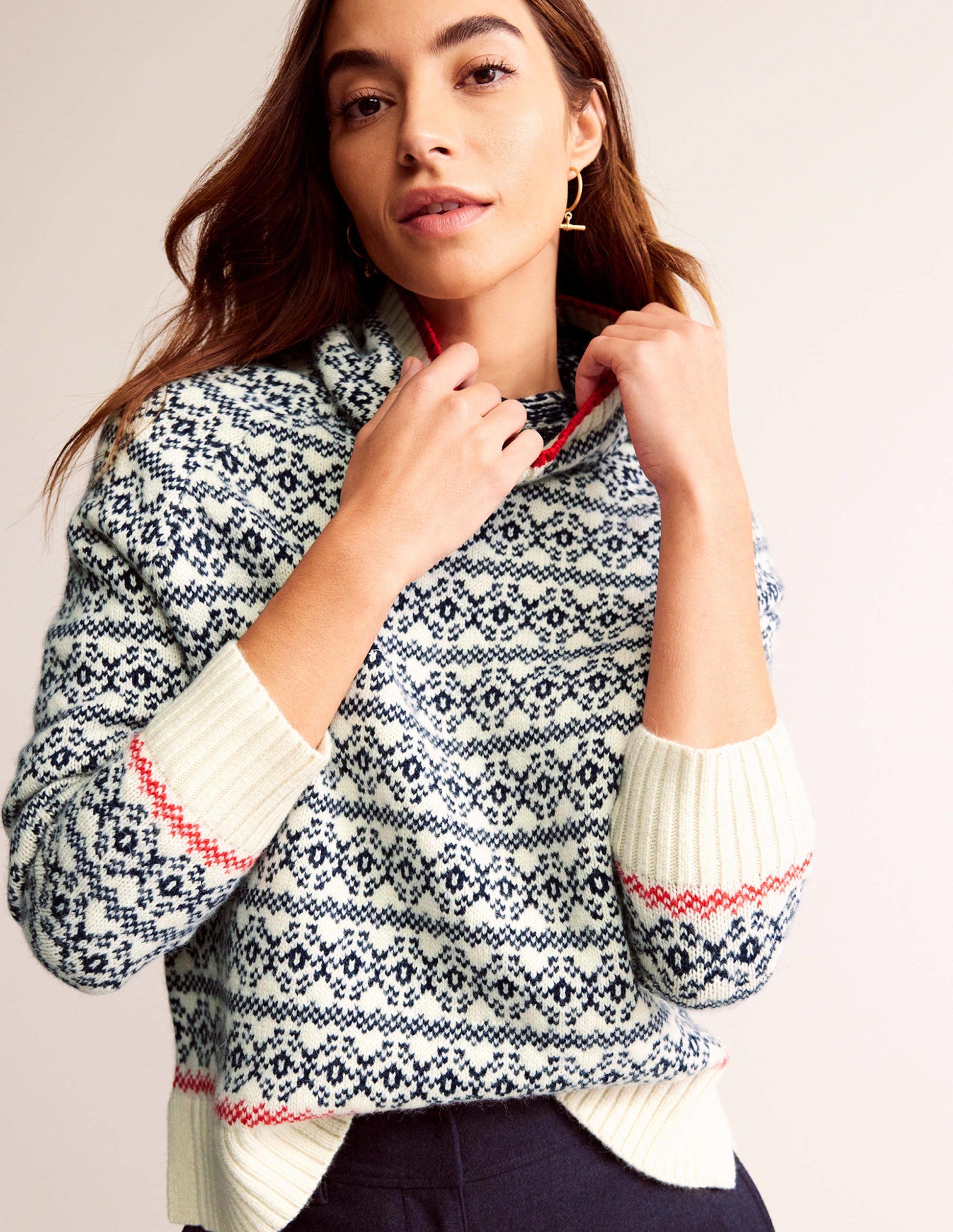 Breiter Fair-Isle-Pullover-Marineblau und warmes Naturweiß Fair-Isle-1