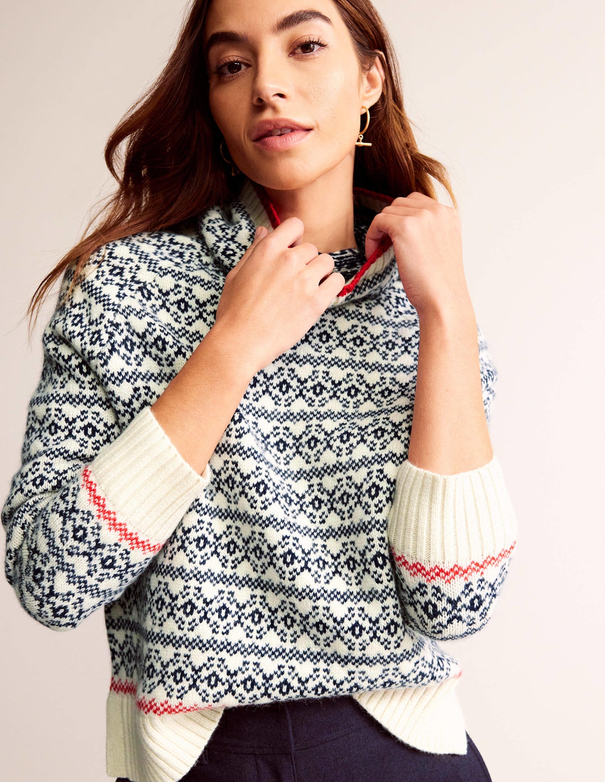 Breiter Fair-Isle-Pullover-Marineblau und warmes Naturweiß Fair-Isle - Image 1