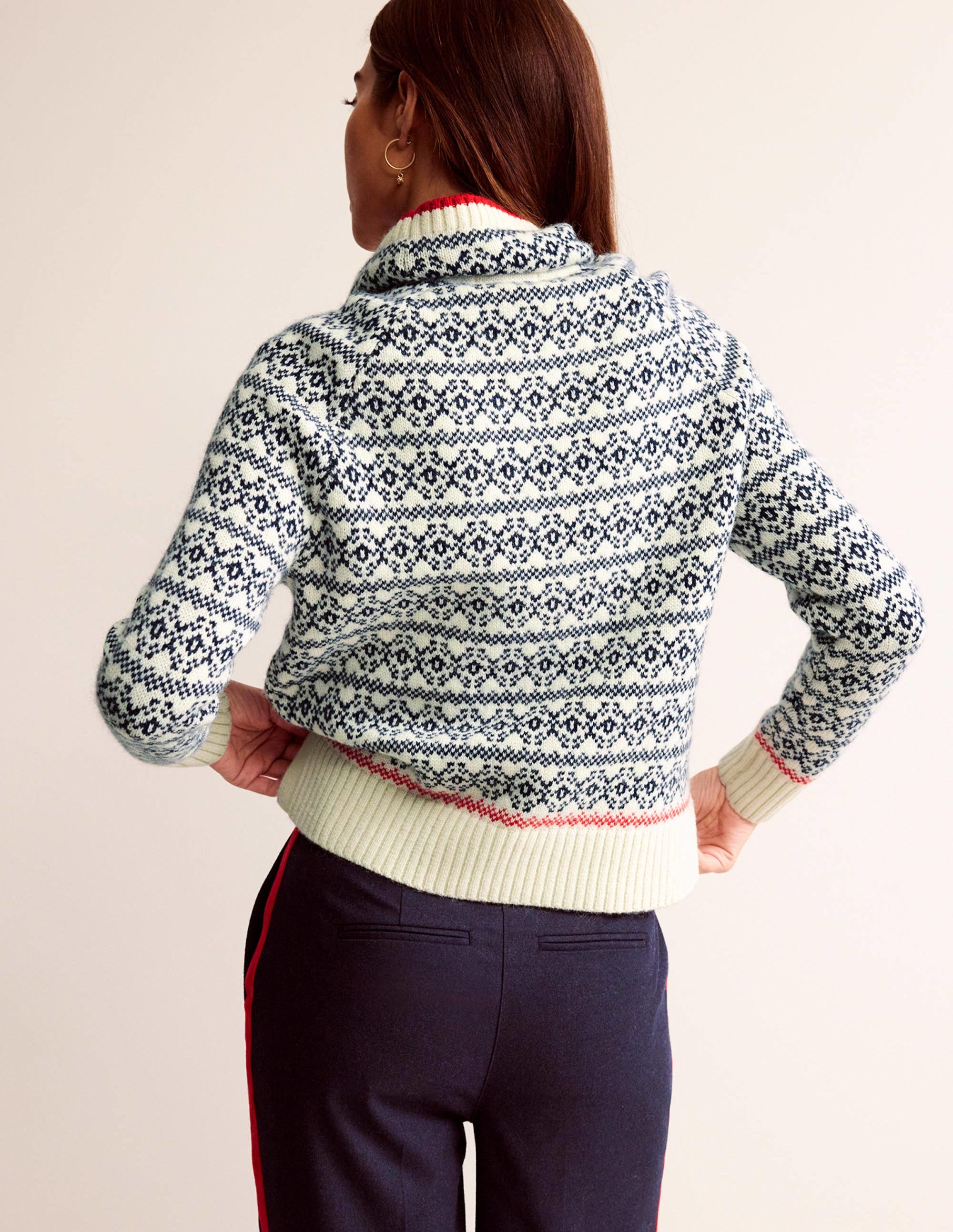 Breiter Fair-Isle-Pullover-Marineblau und warmes Naturweiß Fair-Isle - Image 3