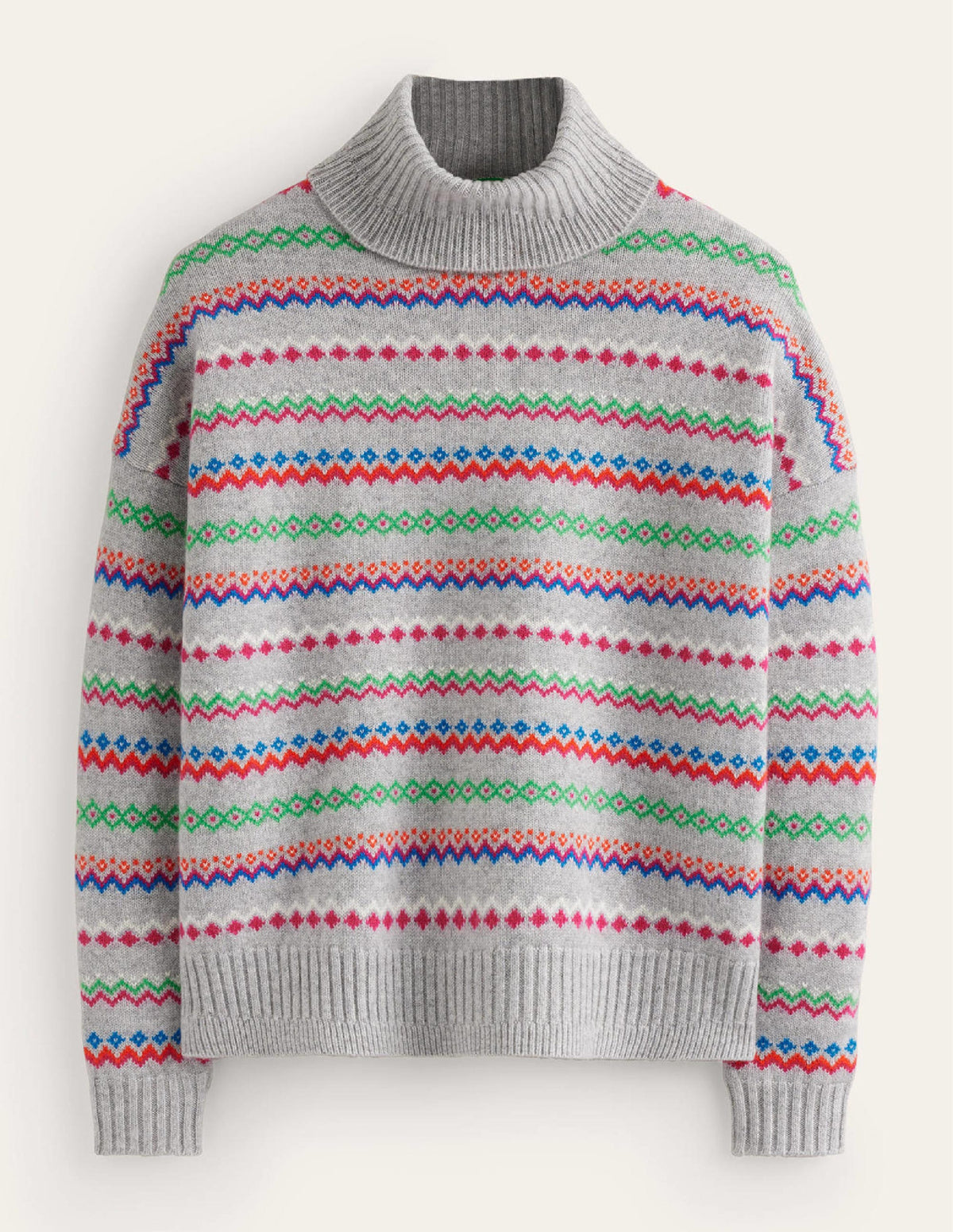 Kaschmirpullover mit Rollkragen-Grau Meliert Fair-Isle-7