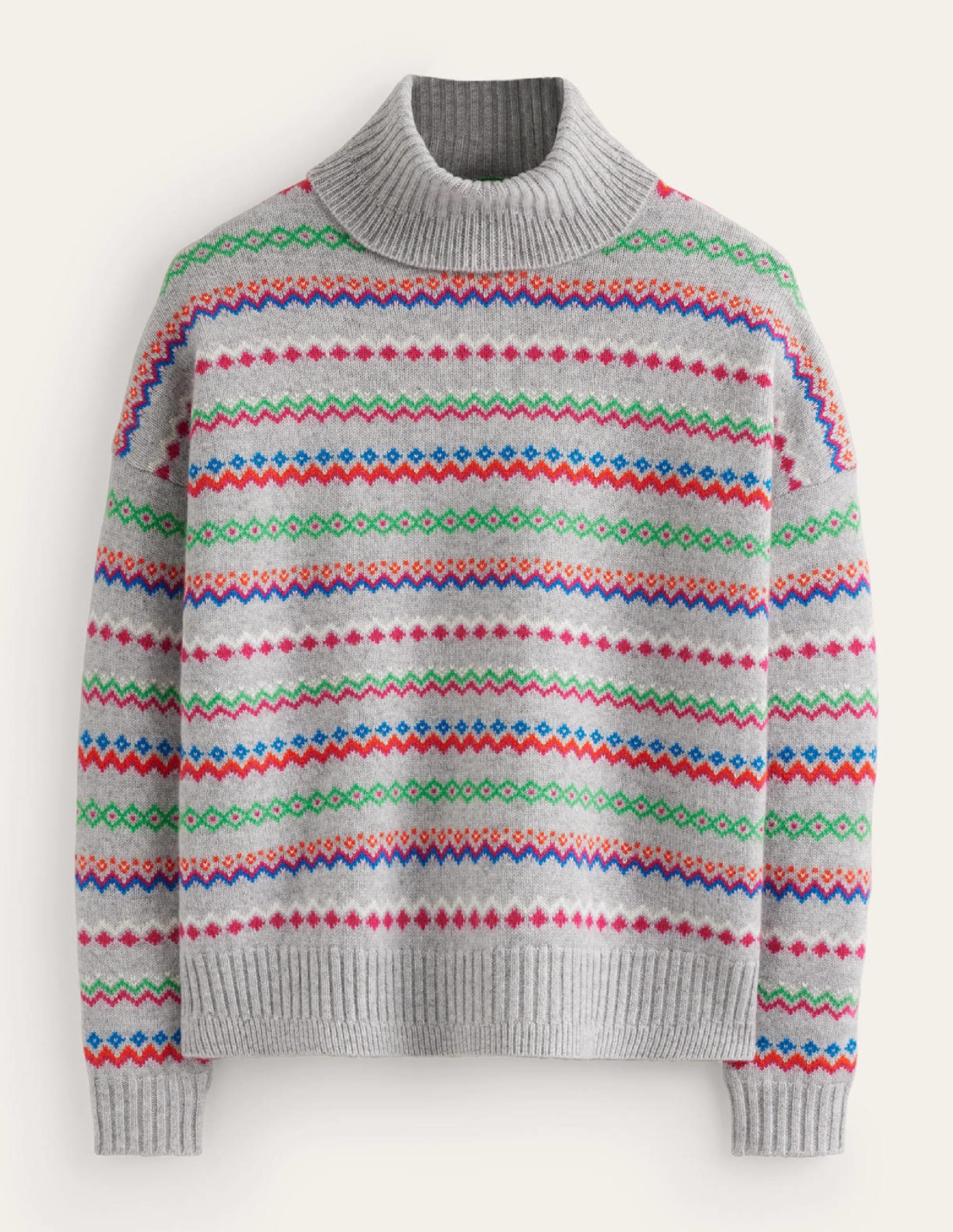 Kaschmirpullover mit Rollkragen-Grau Meliert Fair-Isle - Image 7