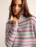Kaschmirpullover mit Rollkragen-Grau Meliert Fair-Isle