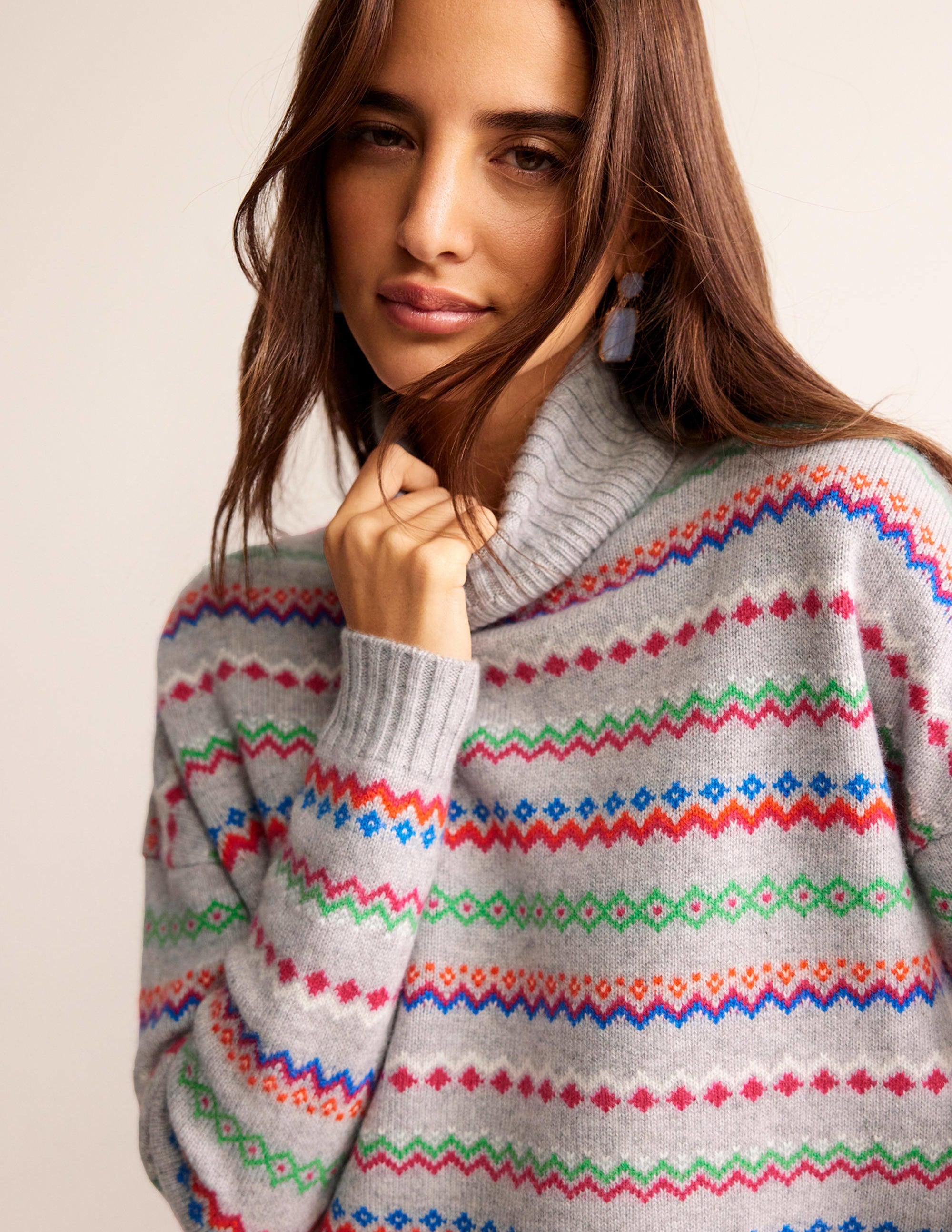 Kaschmirpullover mit Rollkragen-Grau Meliert Fair-Isle - Image 1