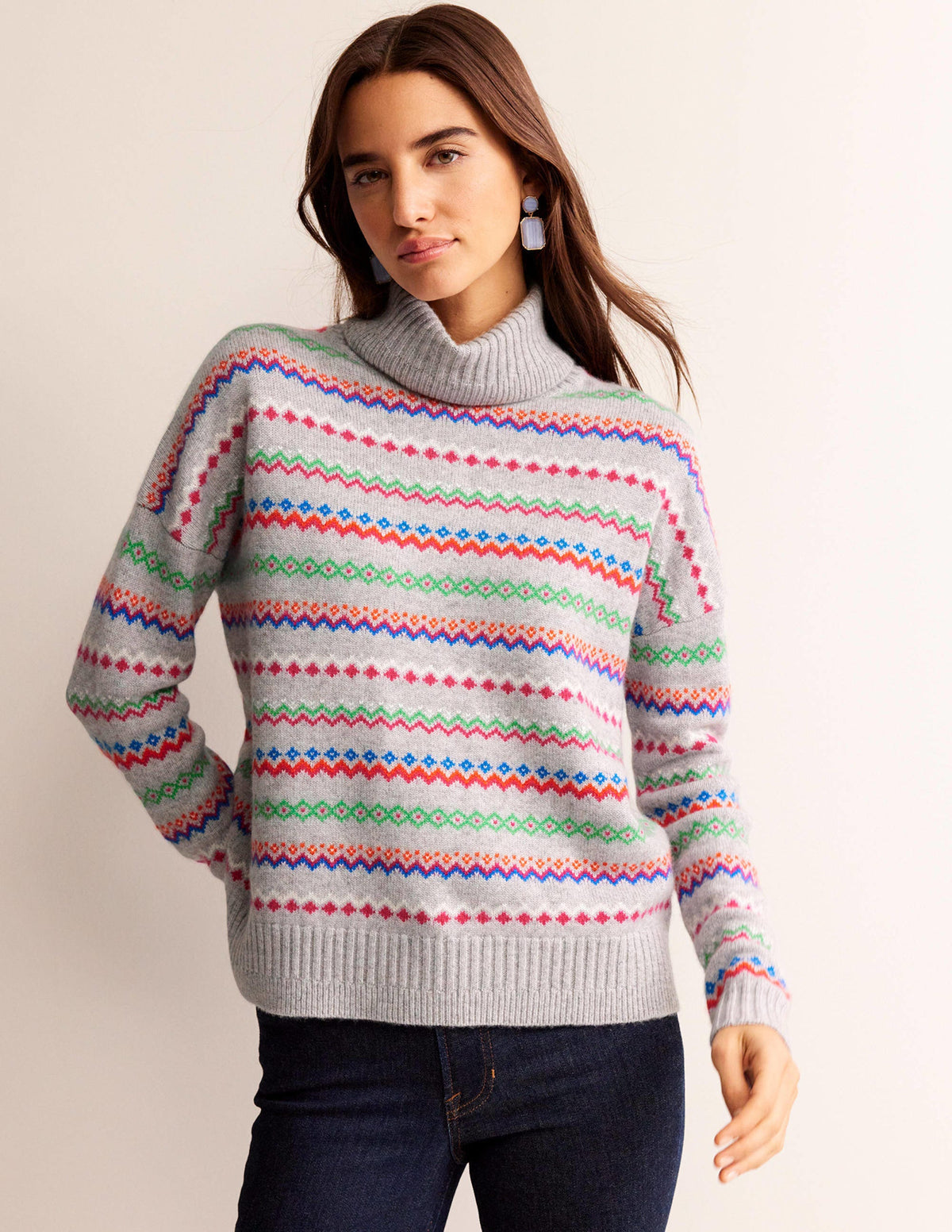 Kaschmirpullover mit Rollkragen-Grau Meliert Fair-Isle - Image 2