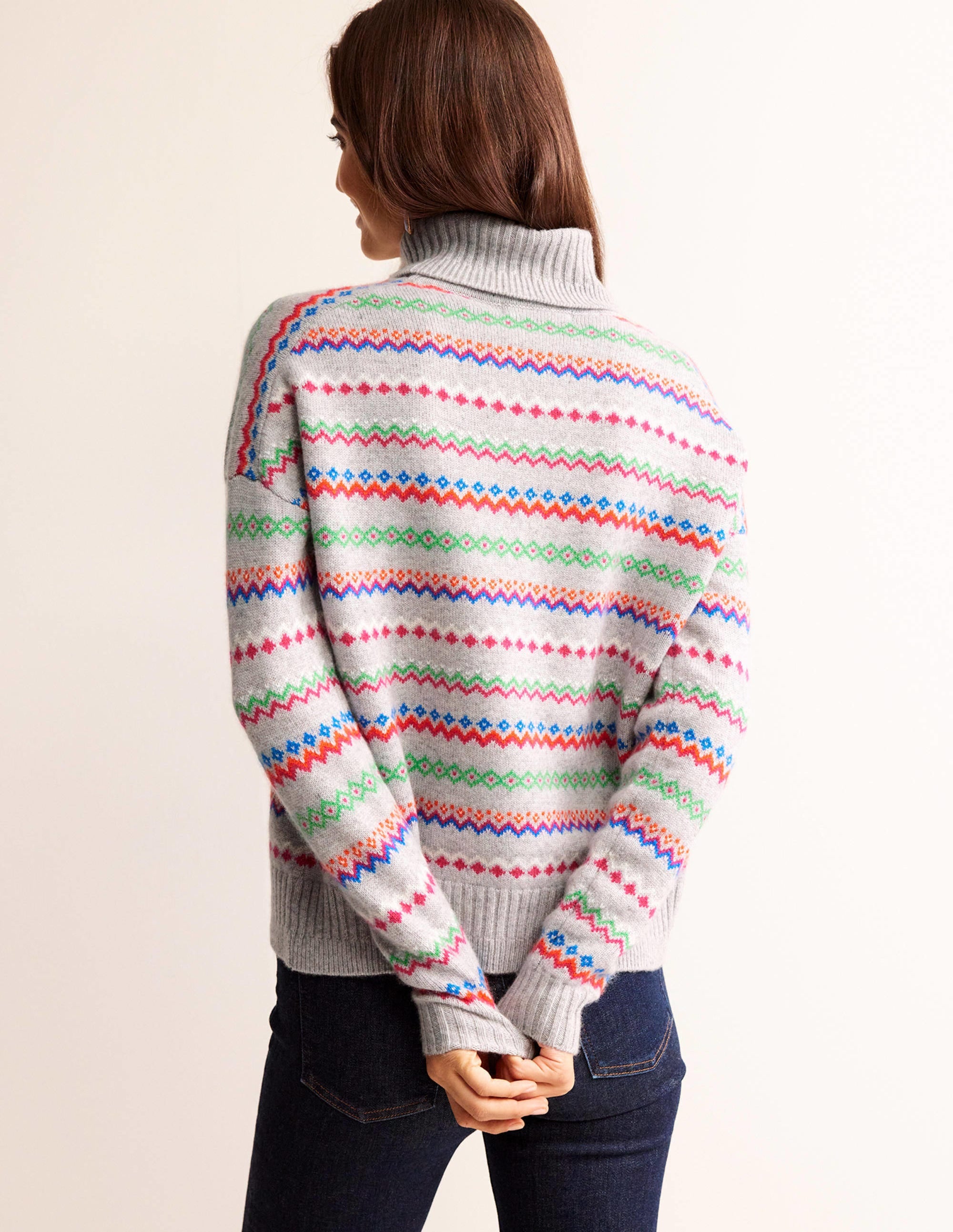 Kaschmirpullover mit Rollkragen-Grau Meliert Fair-Isle - Image 3