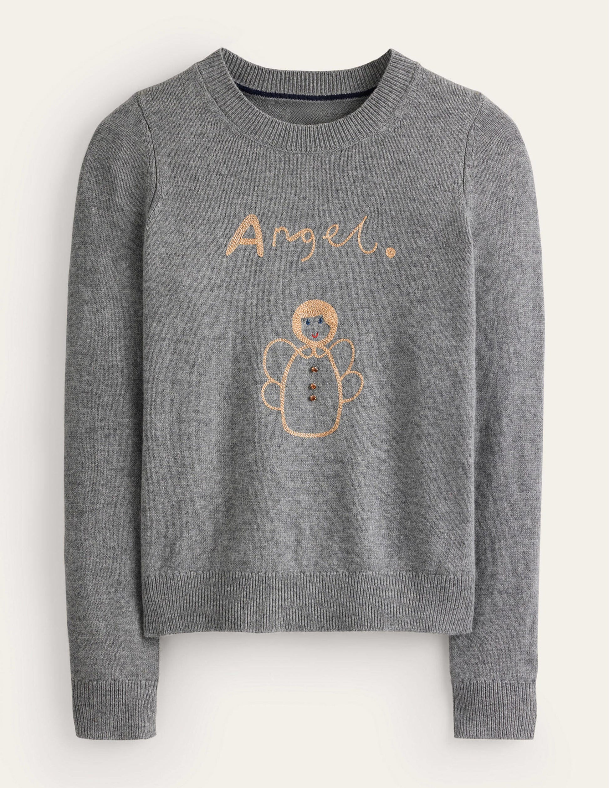 Festlicher Pullover mit Stickerei-Grau Meliert, Engel-5