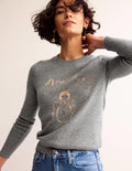 Festlicher Pullover mit Stickerei-Grau Meliert, Engel