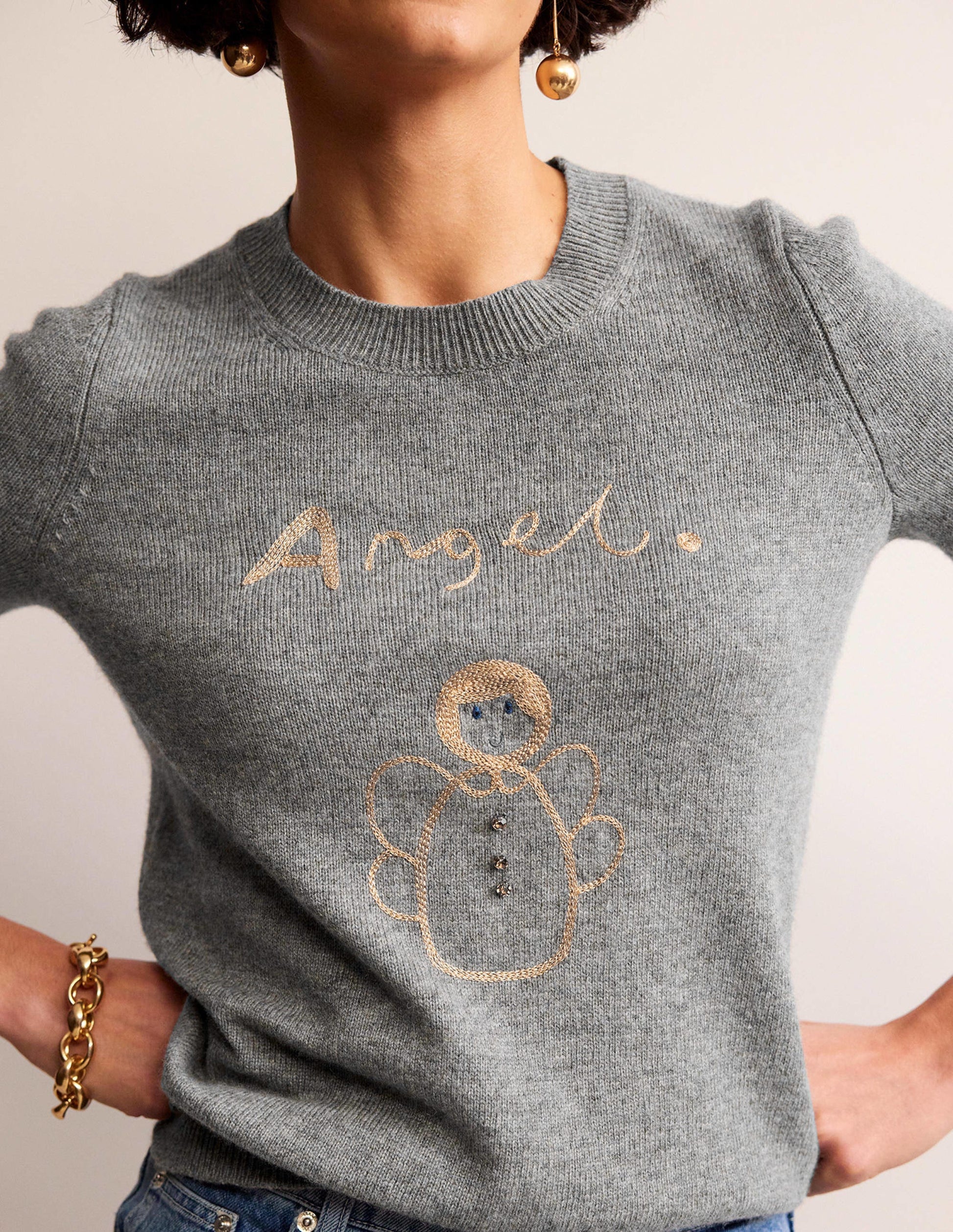 Festlicher Pullover mit Stickerei-Grau Meliert, Engel-2