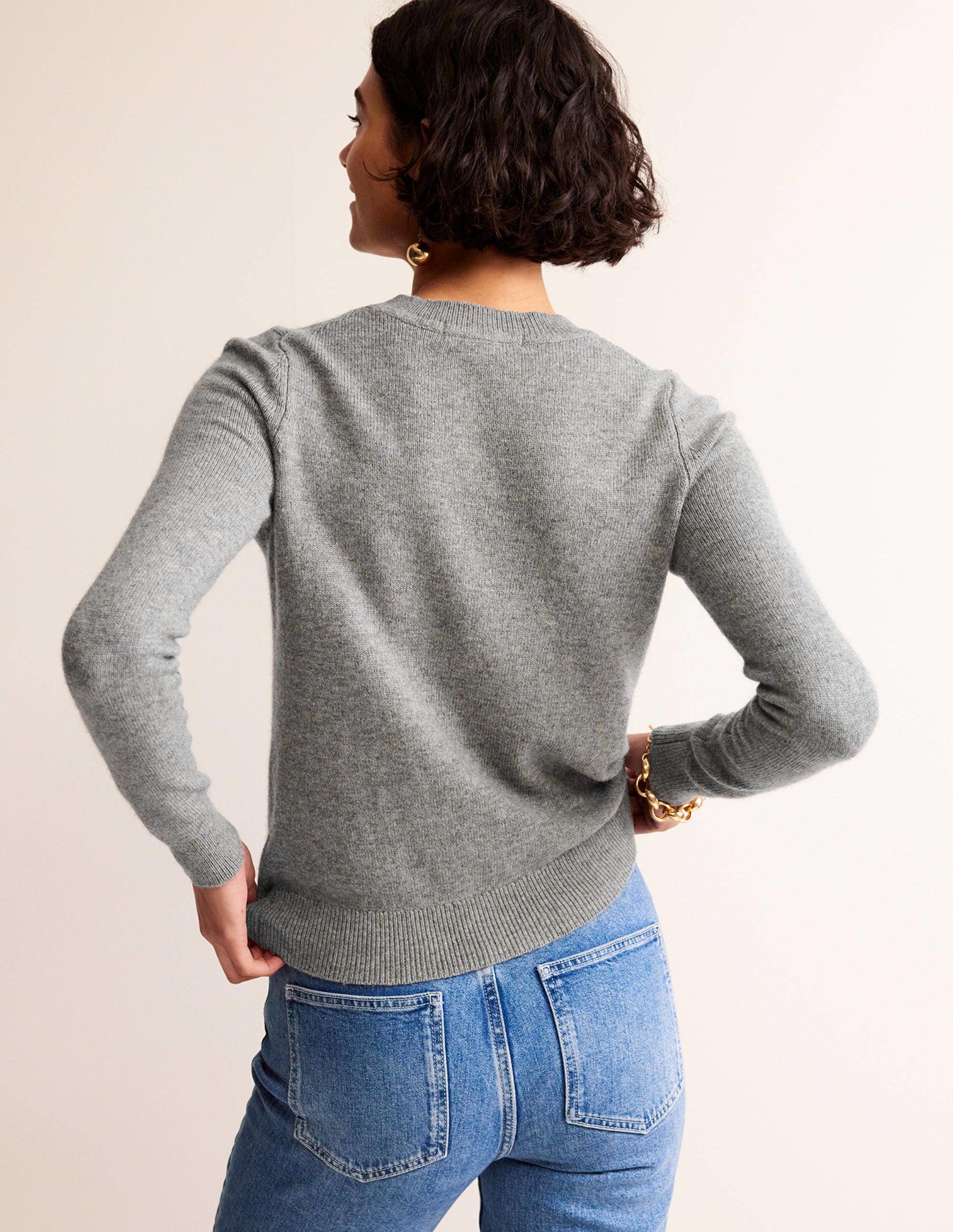 Festlicher Pullover mit Stickerei-Grau Meliert, Engel-3