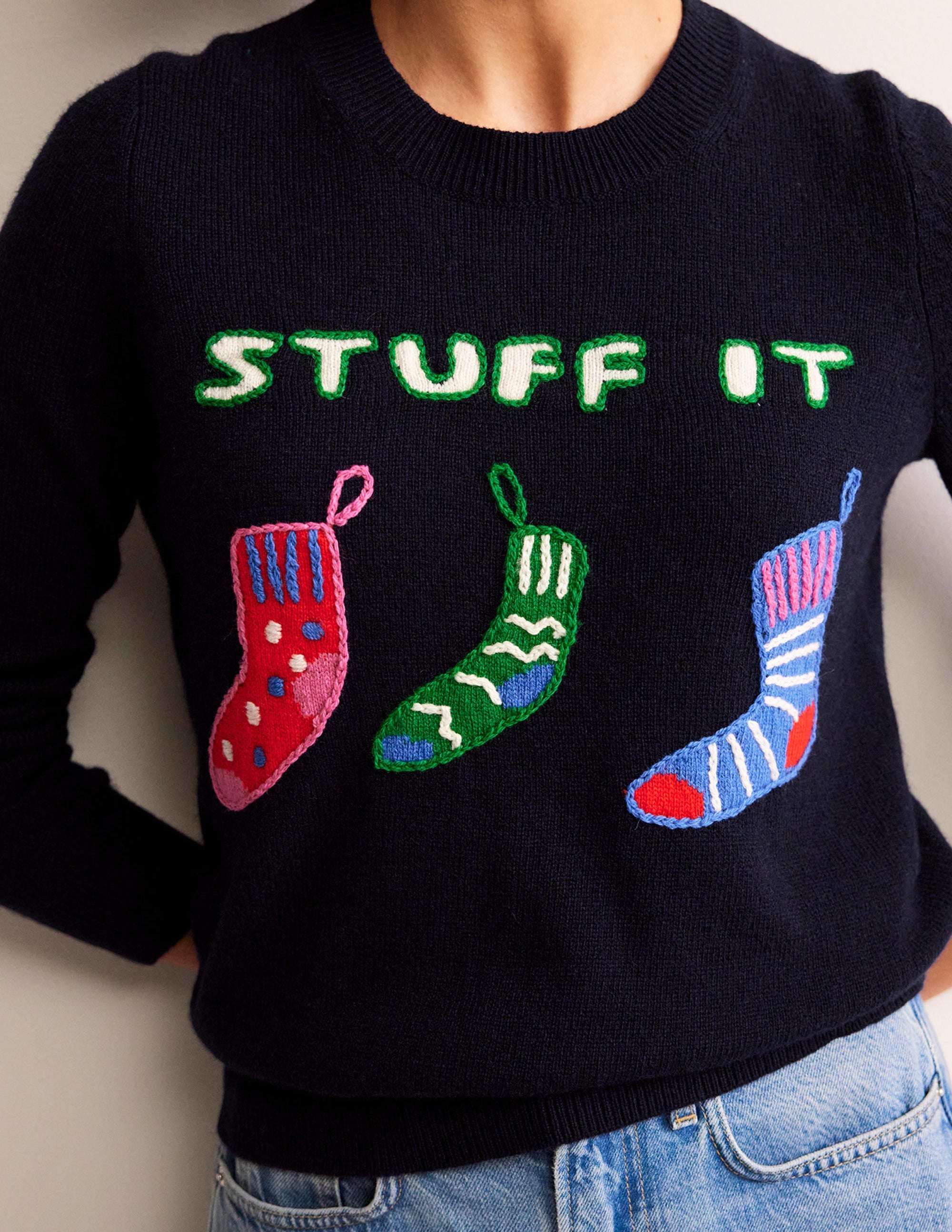 Festlicher Pullover mit Stickerei-Marineblau, Stuff It - Image 2