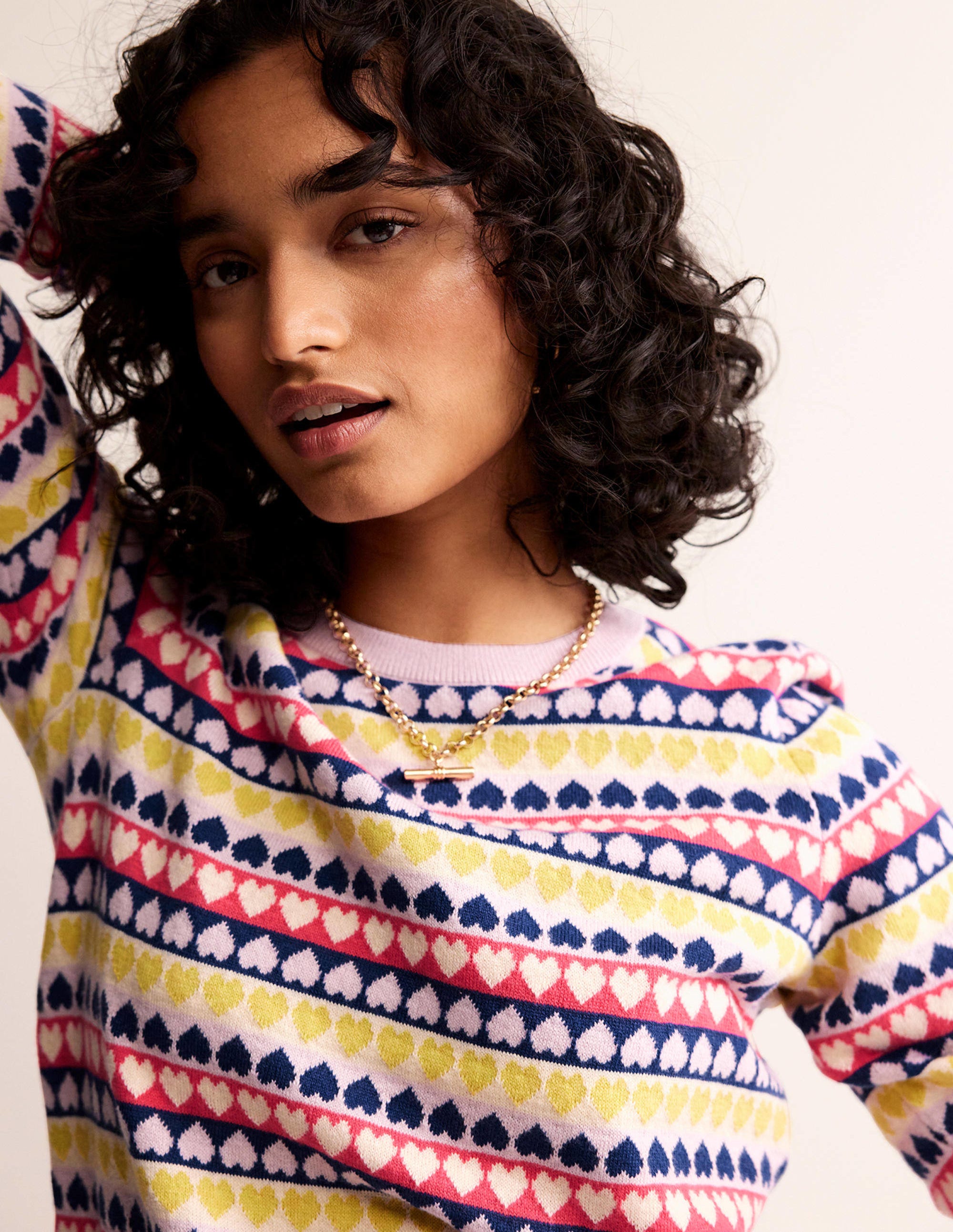 Pull Isabel à motif jacquard cœur-Multi, cœurs géométriques ivoire - Image 1