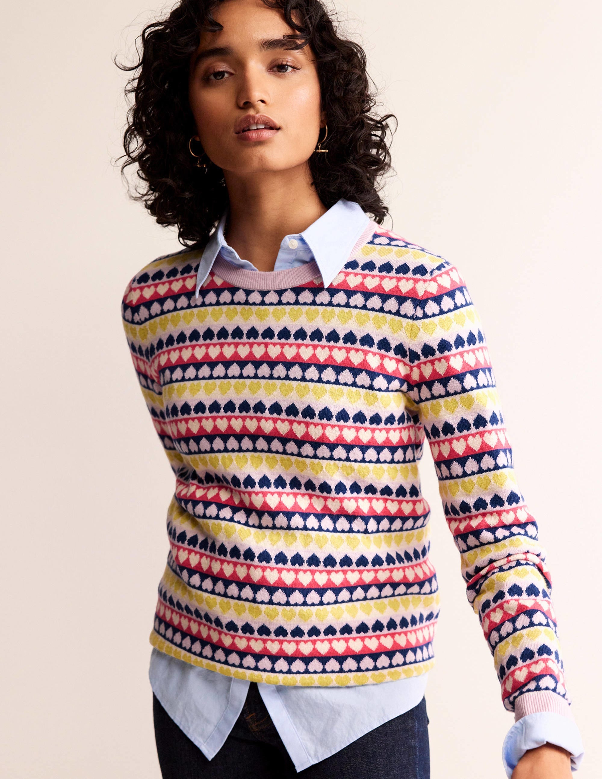 Pull Isabel à motif jacquard cœur-Multi, cœurs géométriques ivoire - Image 2
