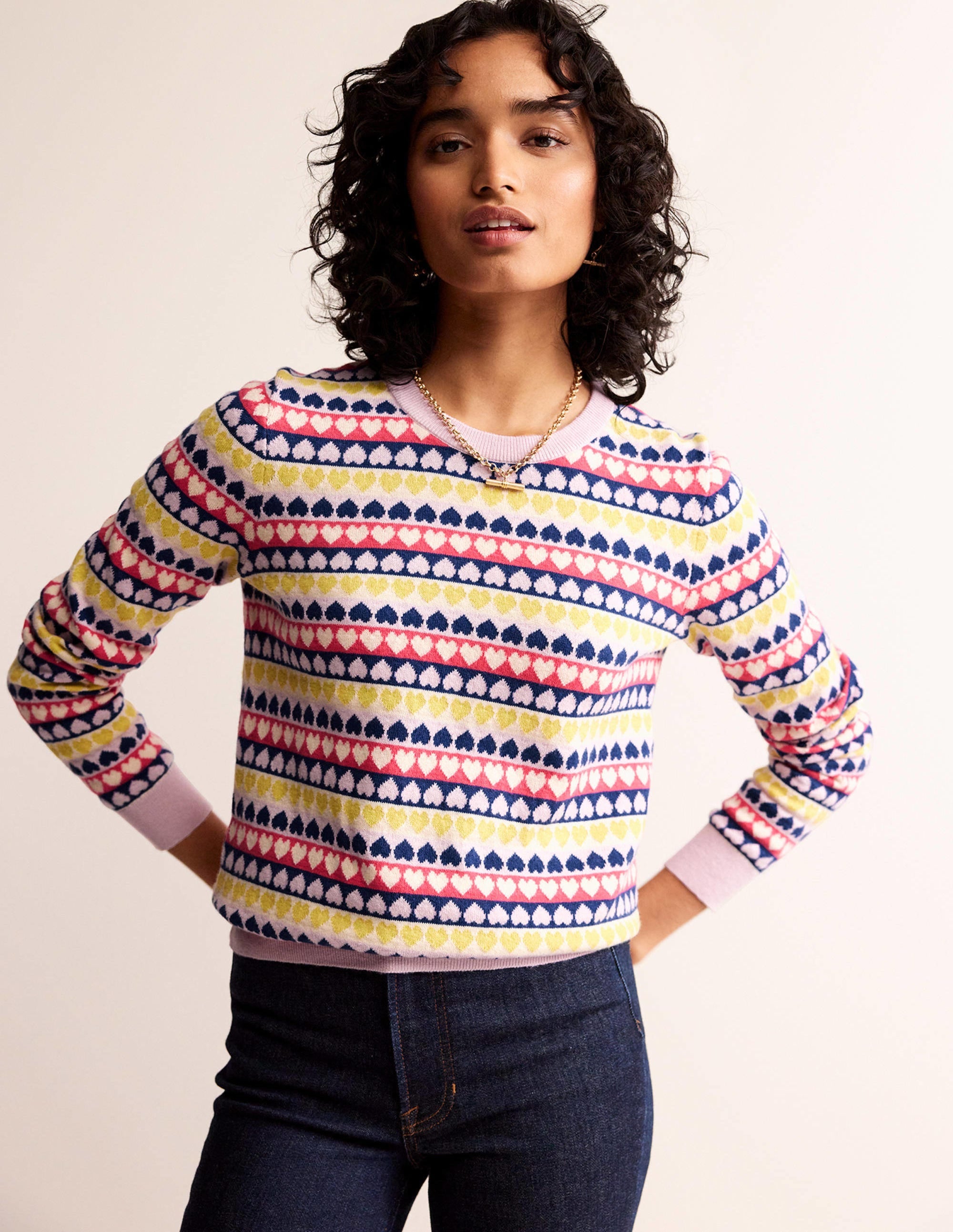 Pull Isabel à motif jacquard cœur-Multi, cœurs géométriques ivoire - Image 4