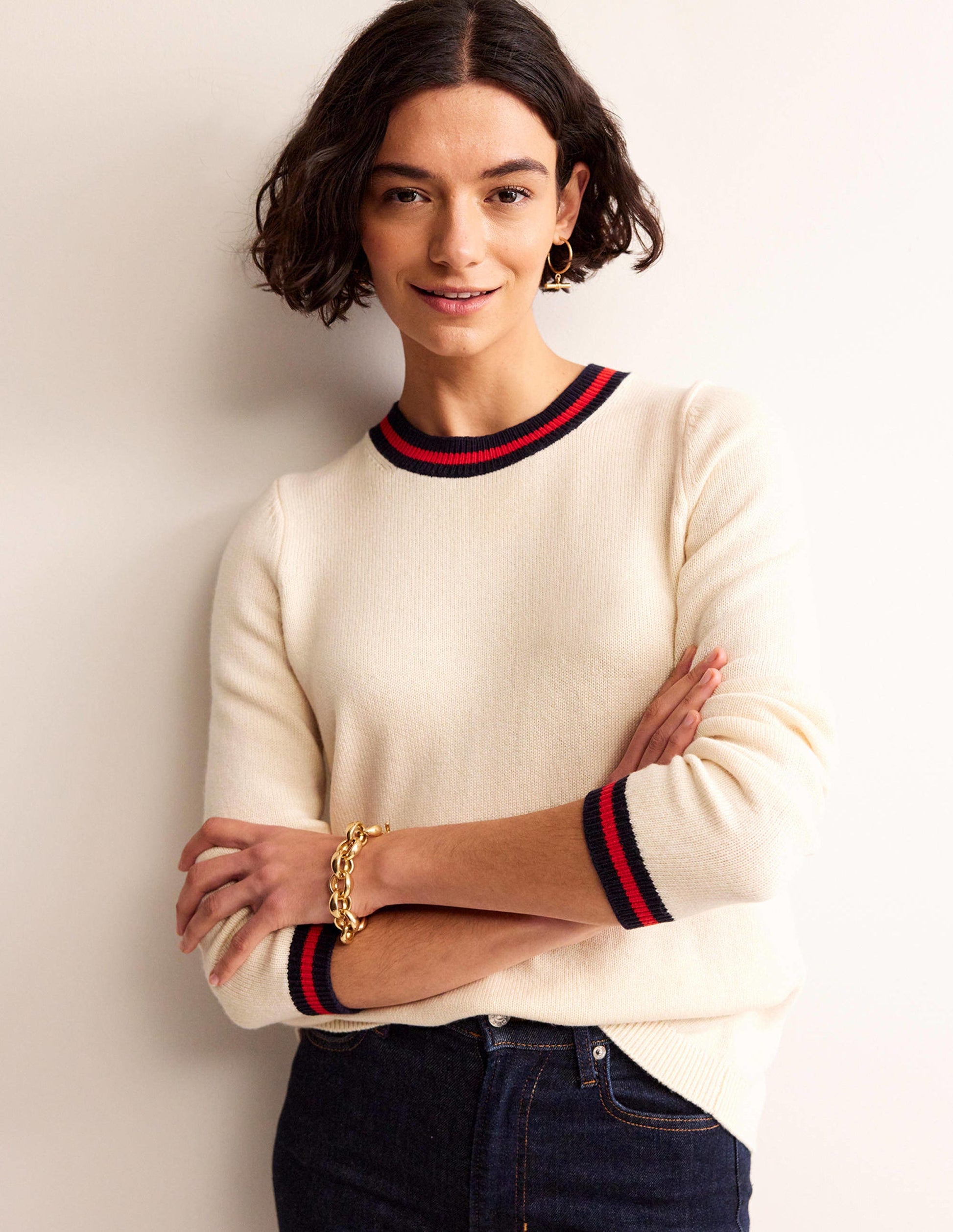 Cecily Pullover mit Knöpfen am Rücken-Warmes Naturweiß, Markenstreifen-3