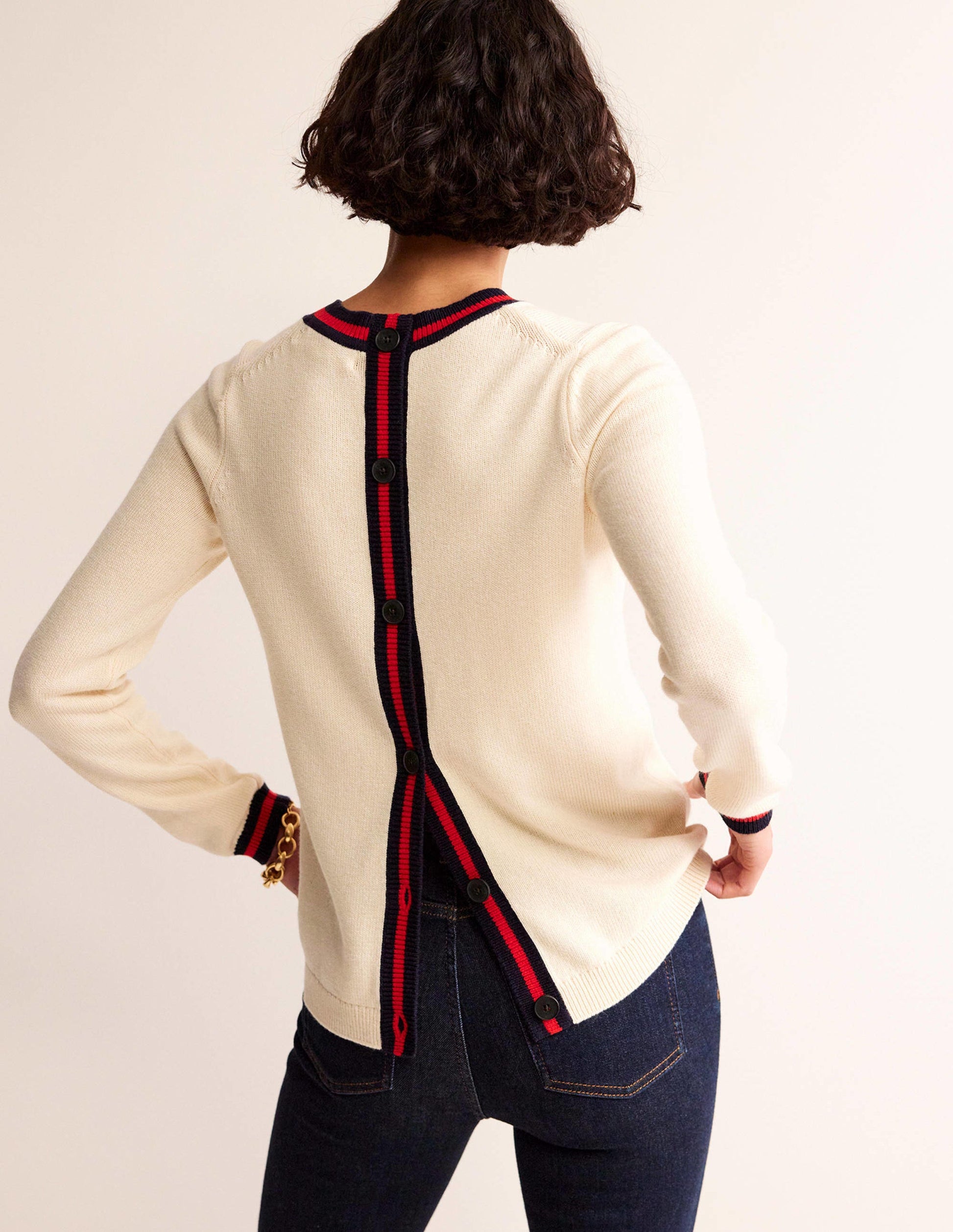 Cecily Pullover mit Knöpfen am Rücken-Warmes Naturweiß, Markenstreifen-4