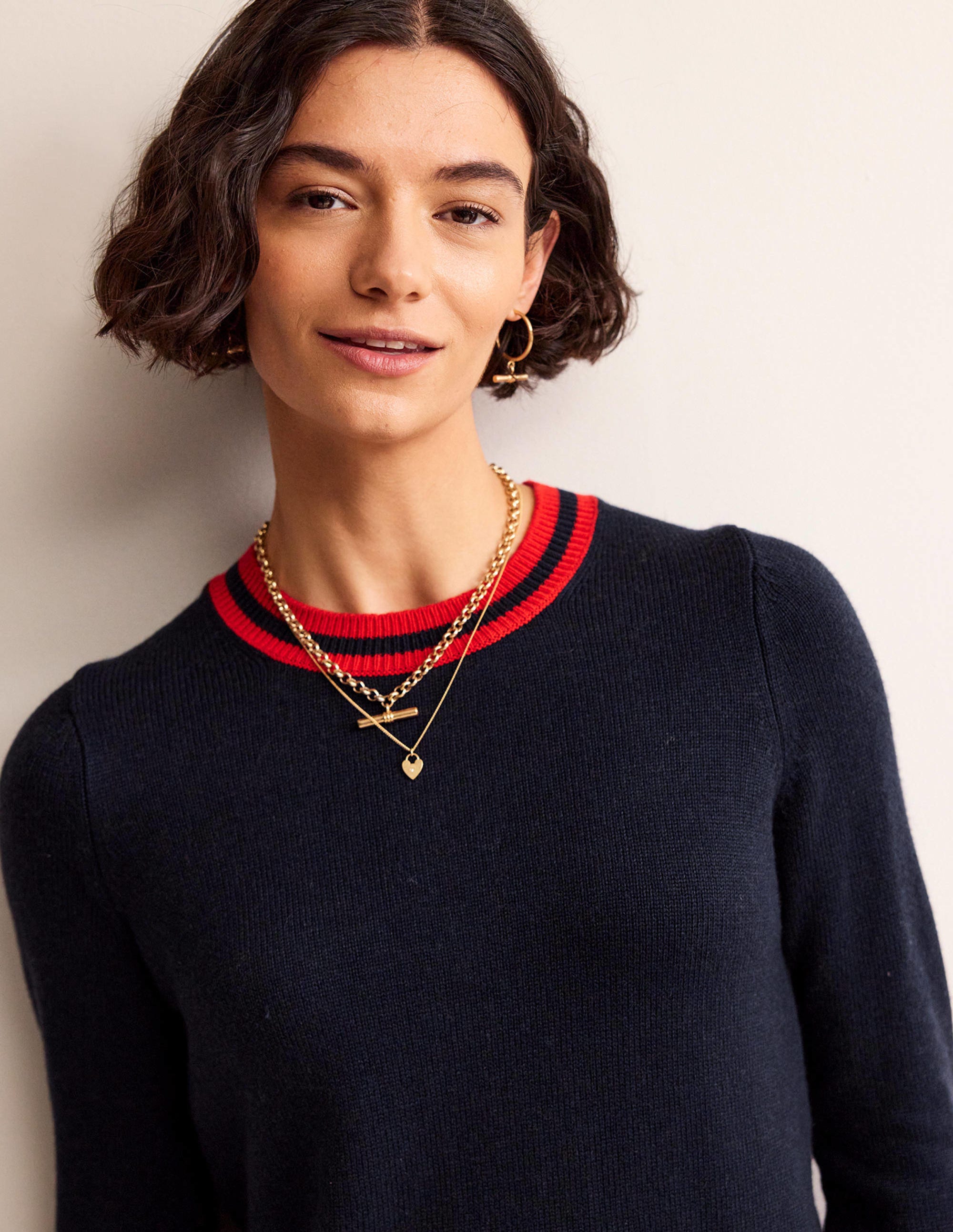 Cecily Button Back Jumper-Navy, Brand Stripe - Image 4