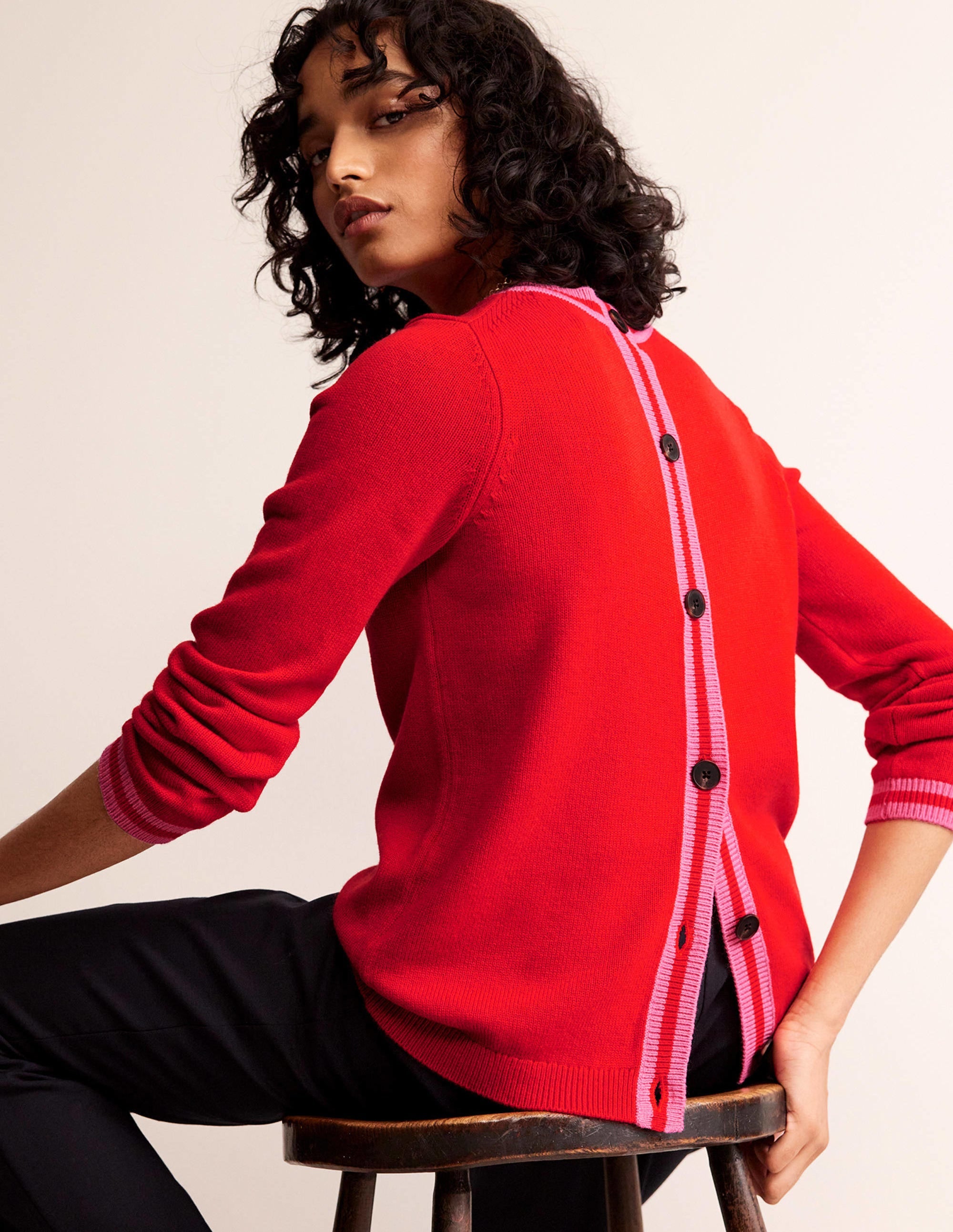 Cecily Button Back Jumper-Post Box Red, Brand Stripe - Image 1