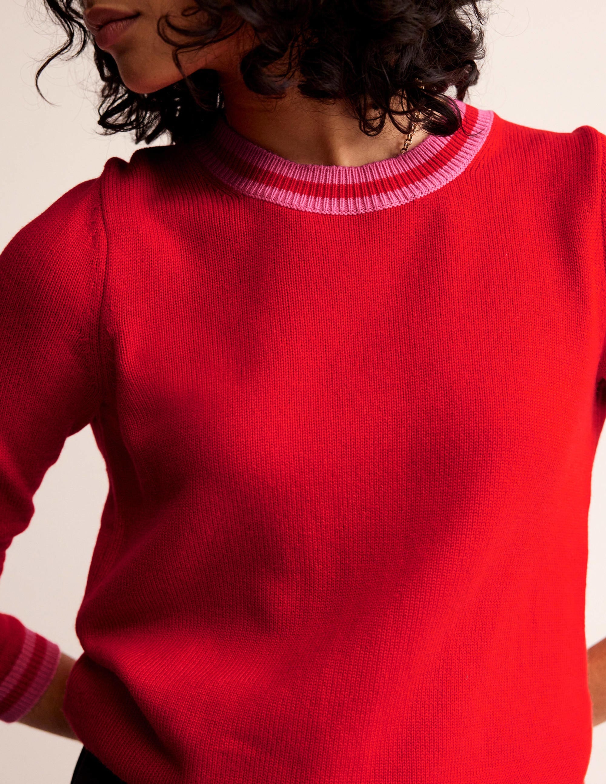Cecily Button Back Jumper-Post Box Red, Brand Stripe - Image 3