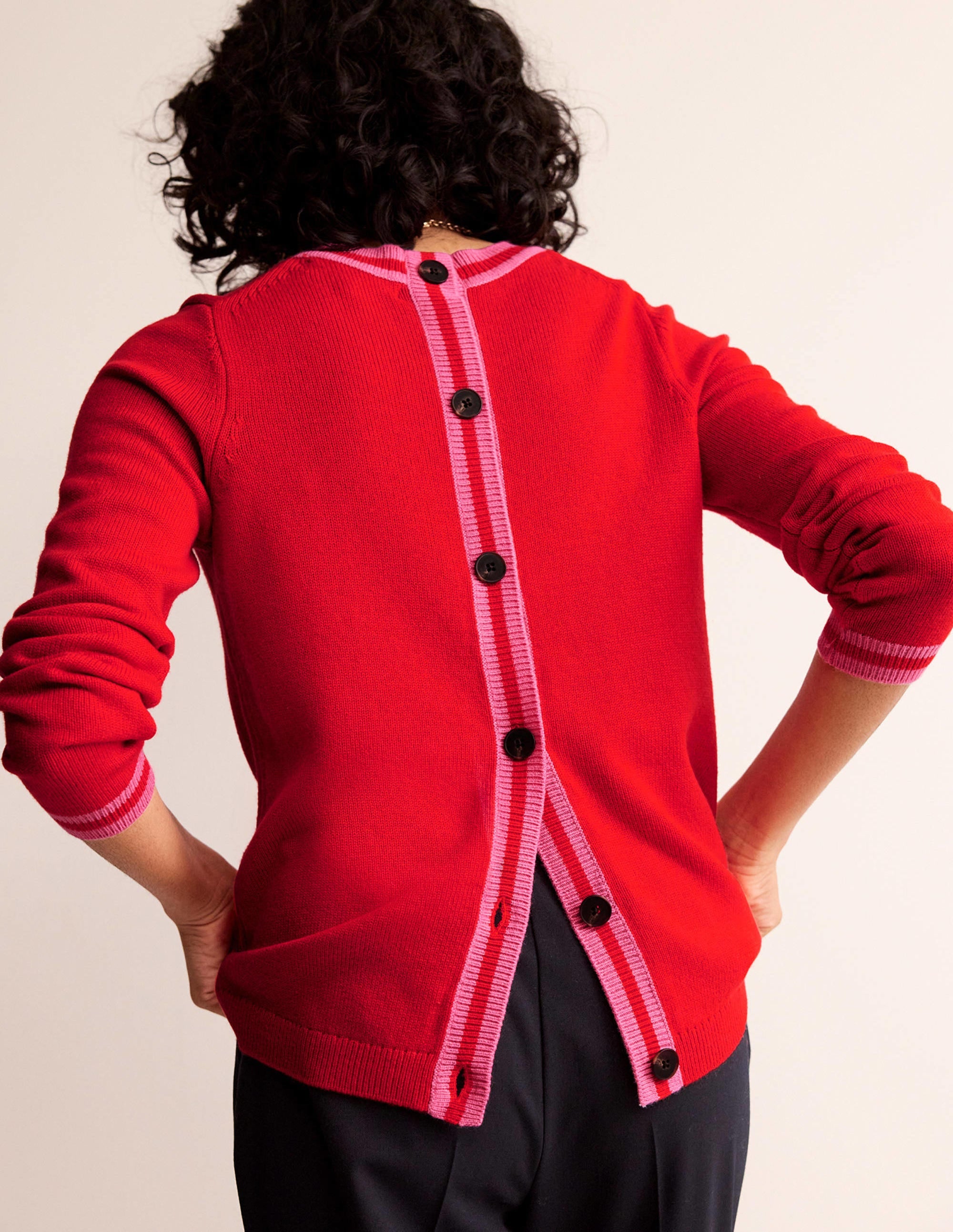 Cecily Button Back Jumper-Post Box Red, Brand Stripe - Image 4
