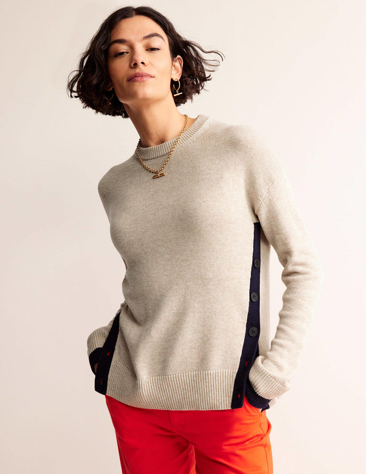 Alma Pullover mit Kontrastbesatz-Chinchilla Meliert, Marineblau