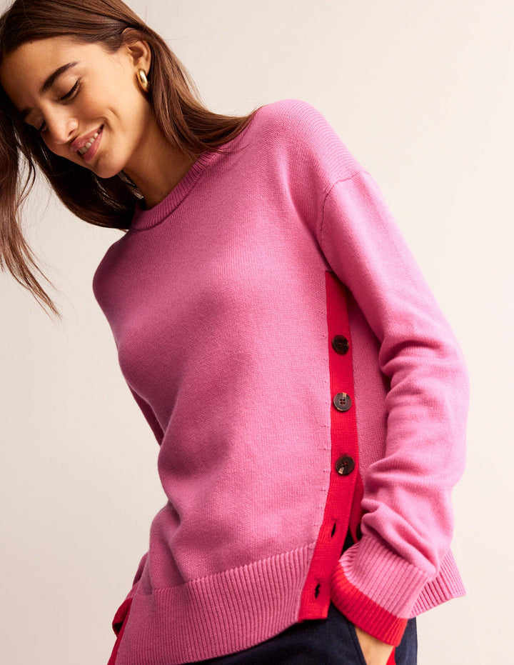 Alma Pullover mit Kontrastbesatz-Sangria Pink, Flame Scarlet