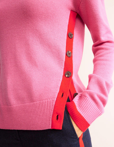 Alma Pullover mit Kontrastbesatz-Sangria Pink, Flame Scarlet