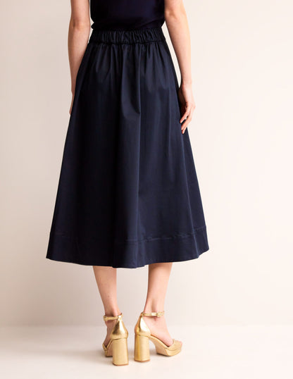 Isabella Cotton Sateen Skirt-Navy