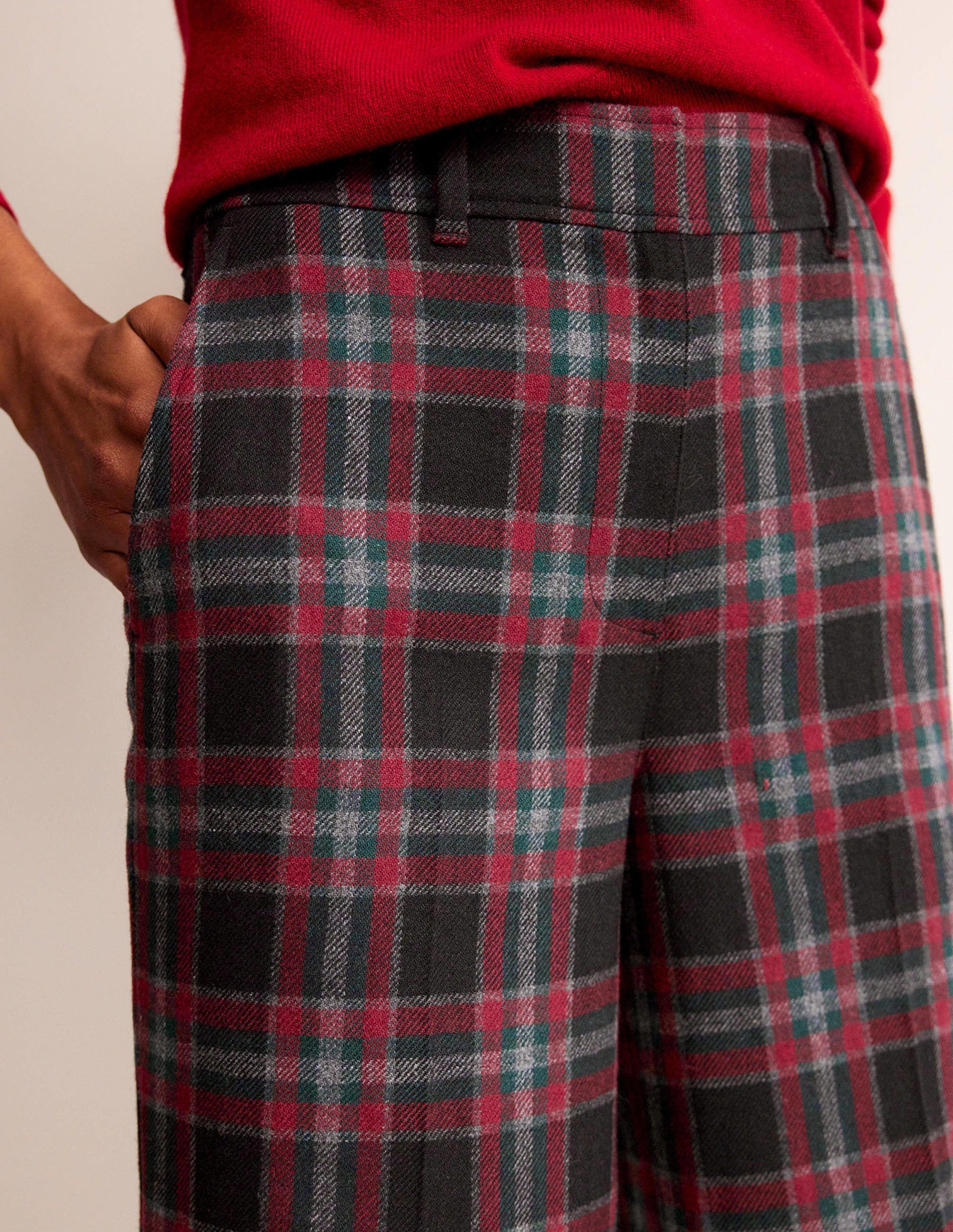 Westbourne Hose aus Wollmischung-Grün und braun kariert-2