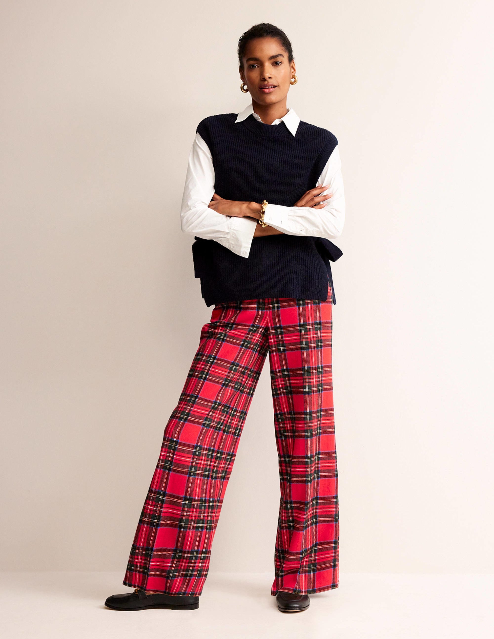 Pantalon Westbourne en laine mélangée-Carreaux écossais rouges - Image 1