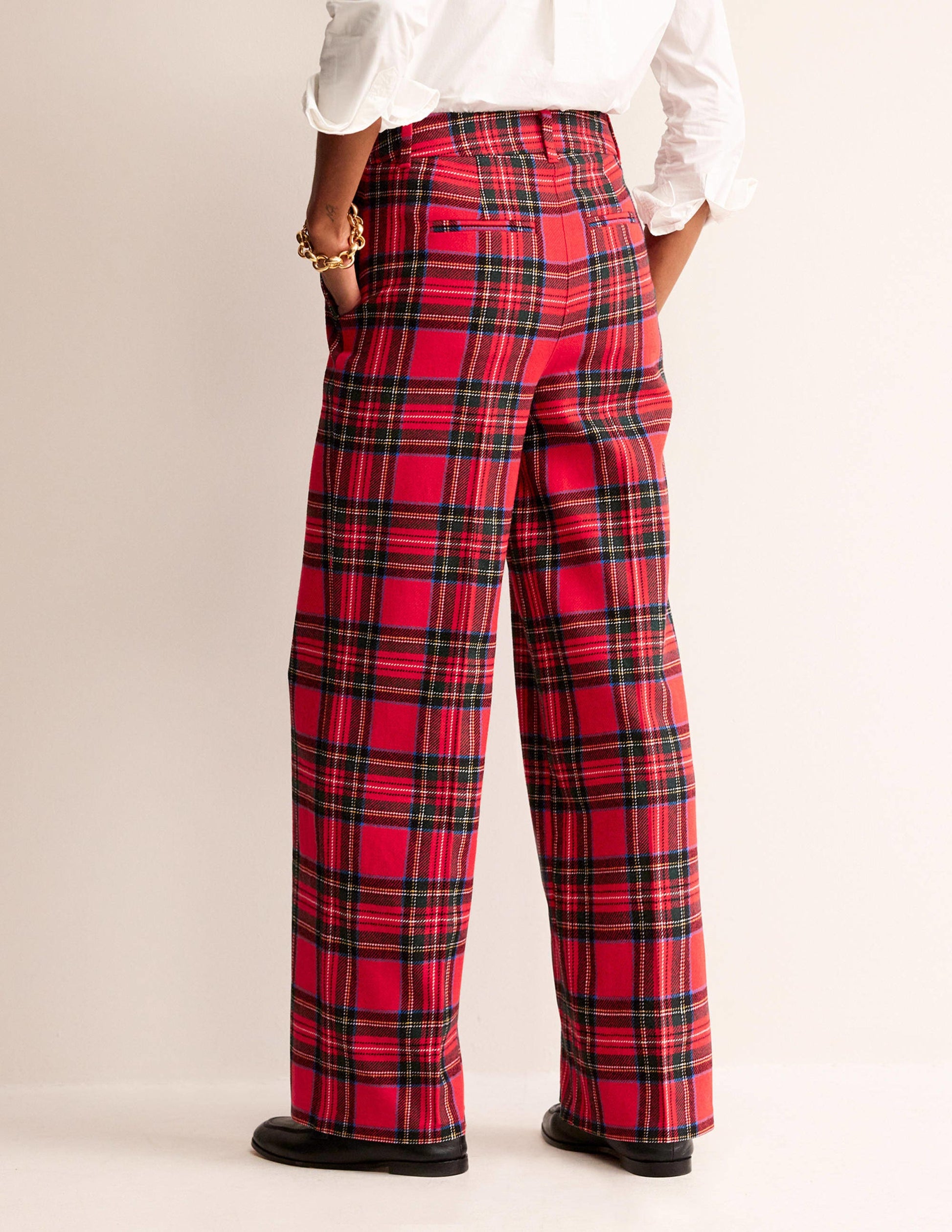 Pantalon Westbourne en laine mélangée-Carreaux écossais rouges-3