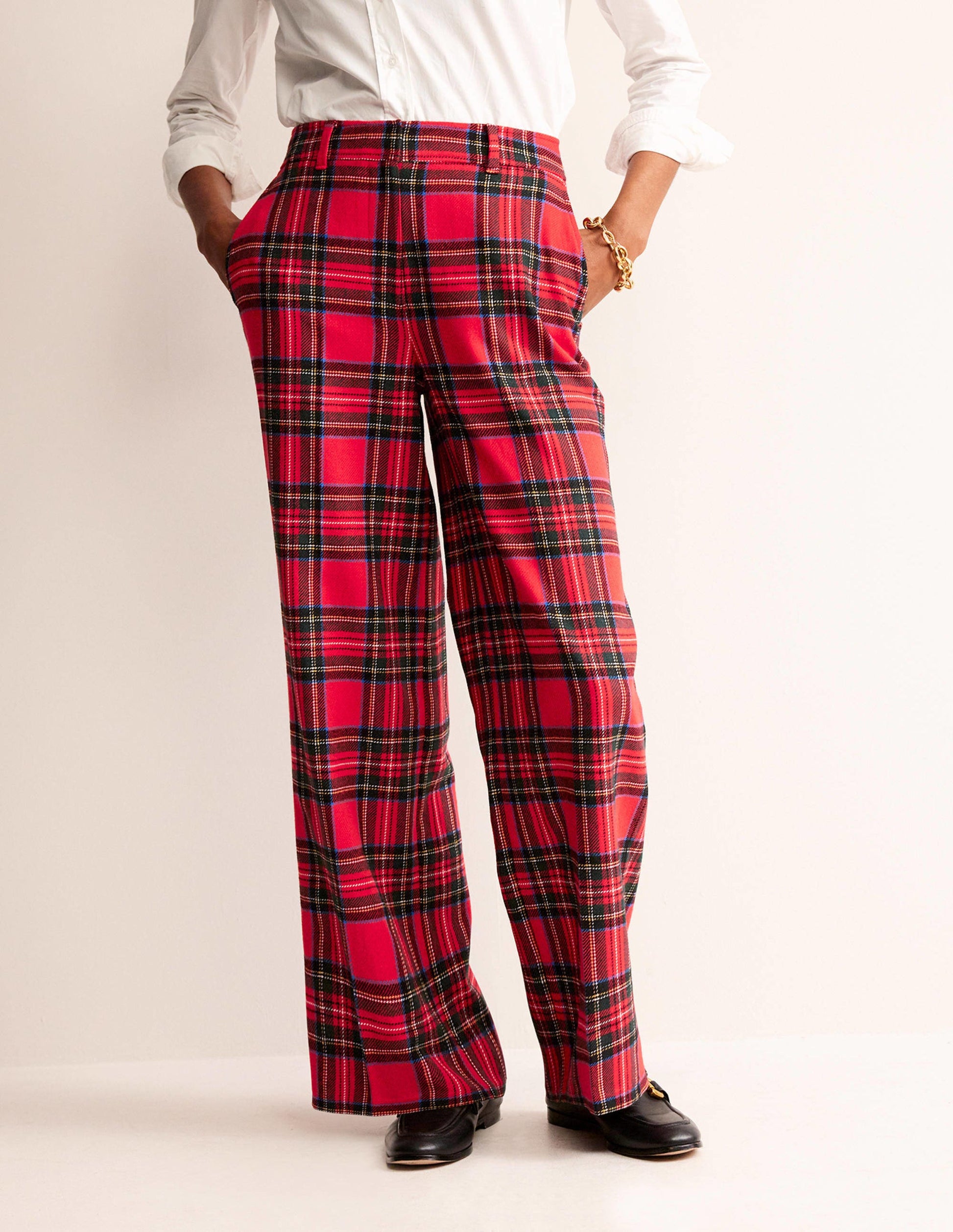 Pantalon Westbourne en laine mélangée-Carreaux écossais rouges-4
