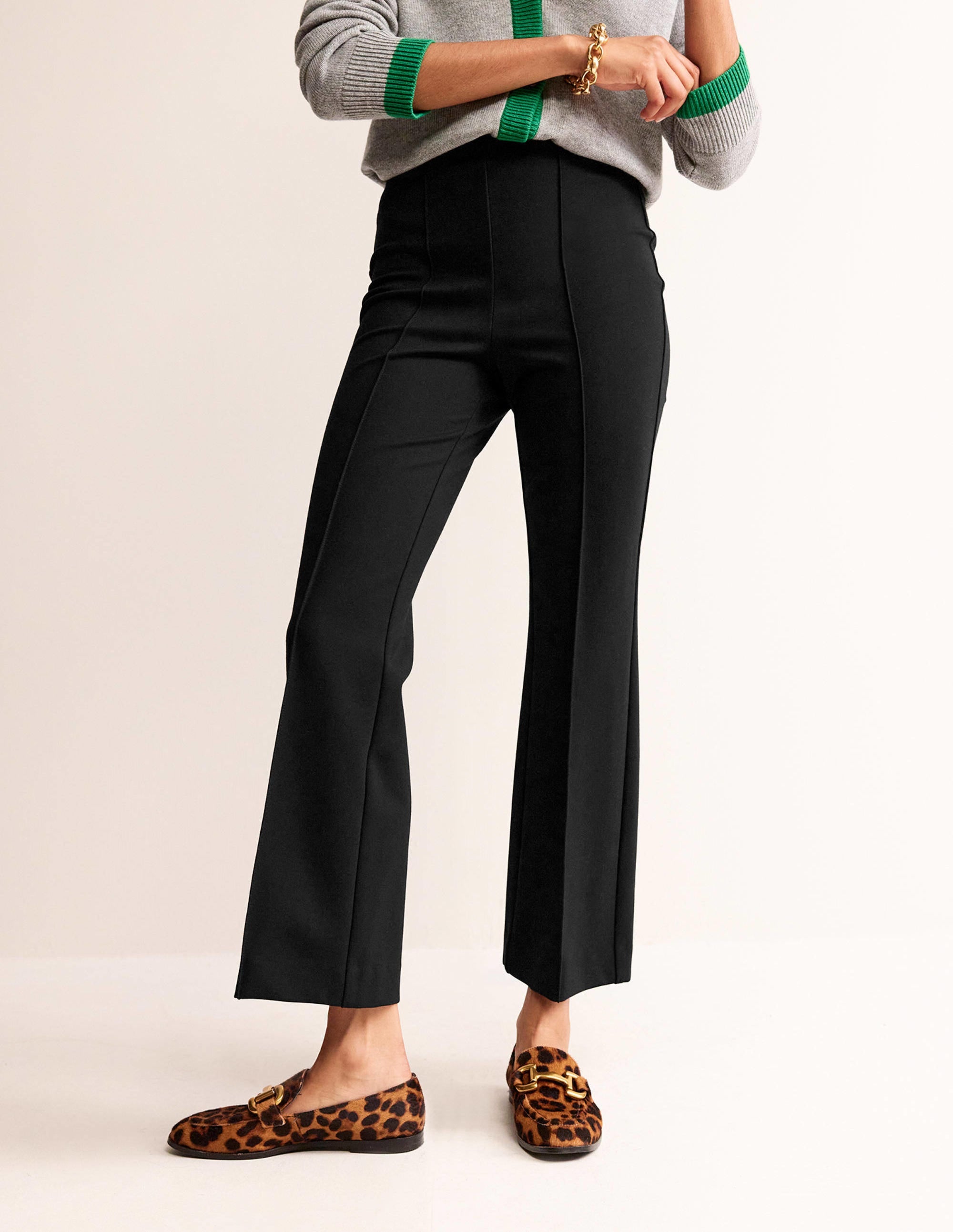 Pantalon évasé à enfiler en point de Rome-Noir - Image 4