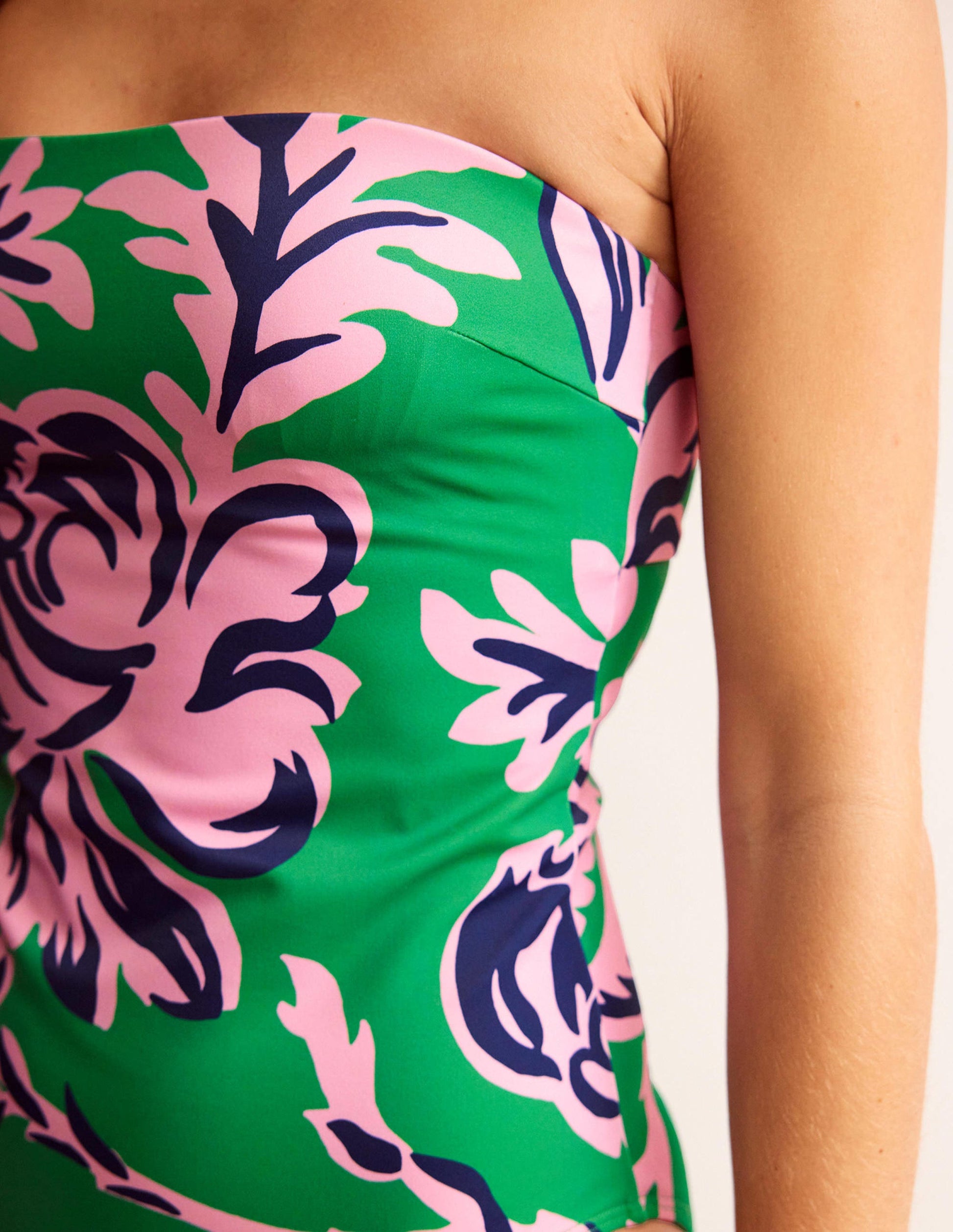 Bandeau-Badeanzug mit Brustunterstützung-Grünes Tamburin, Blushrosa-2