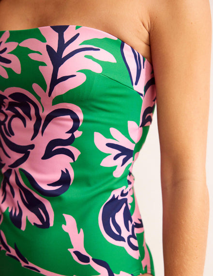 Bandeau-Badeanzug mit Brustunterstützung-Grünes Tamburin, Blushrosa