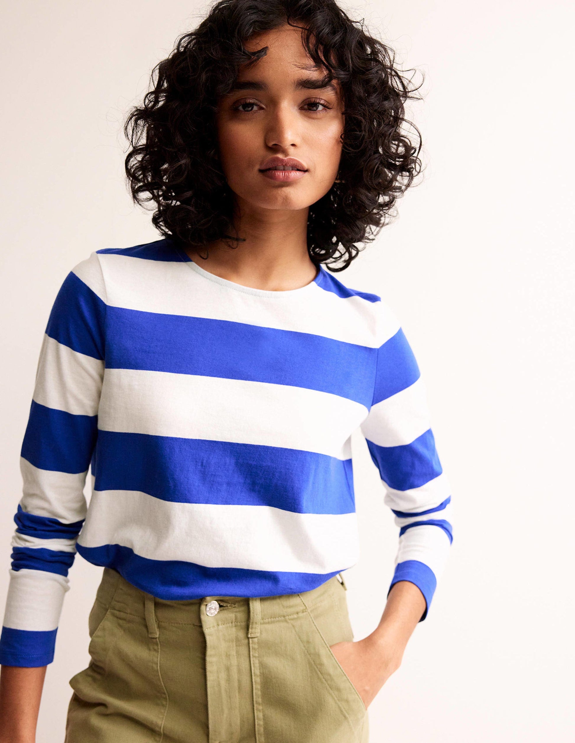 Bea Long Sleeve Breton-Blue, Ivory Wide Stripe-4