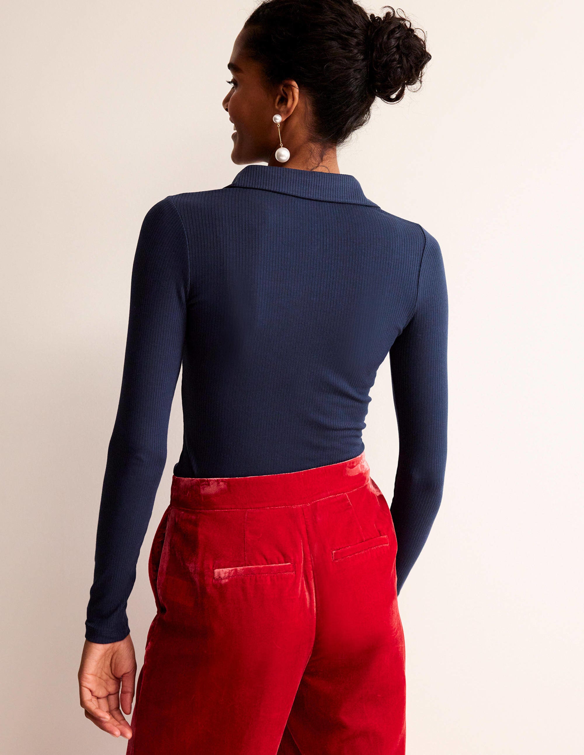 Rippstrick-Hemd mit Schmuckknopf-Französisches Marineblau - Image 3