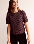 Kurzärmliges Jacquard-Oberteil-Jacquard Floral