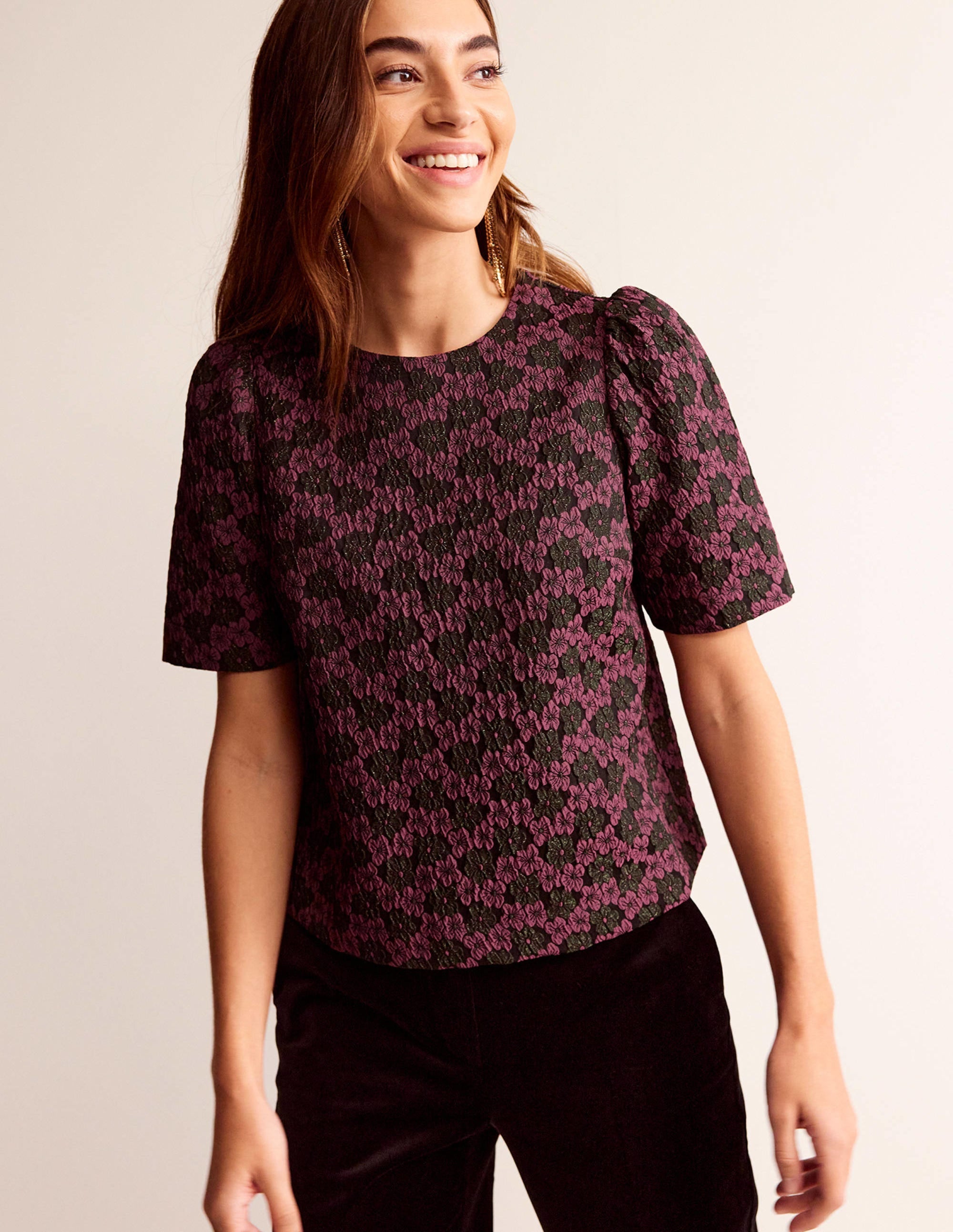 Kurzärmliges Jacquard-Oberteil-Jacquard Floral - Image 1
