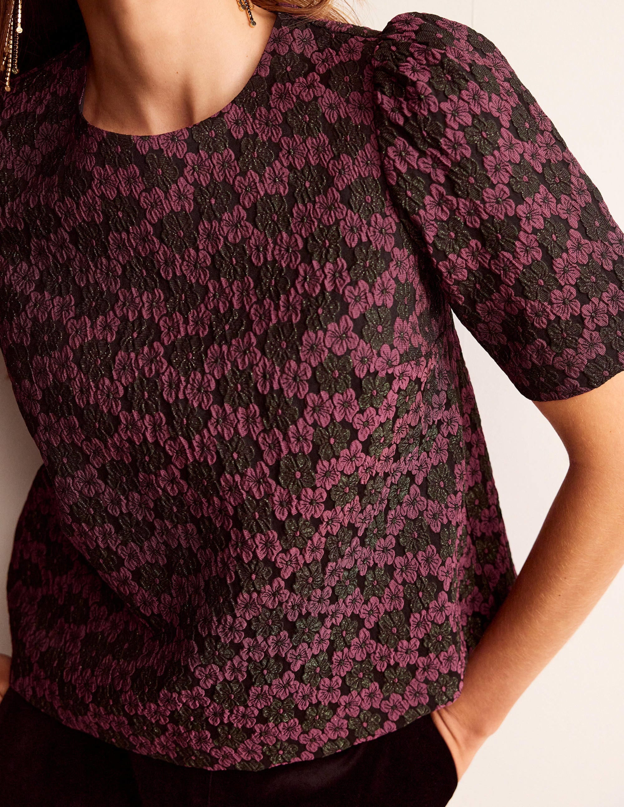 Kurzärmliges Jacquard-Oberteil-Jacquard Floral - Image 2
