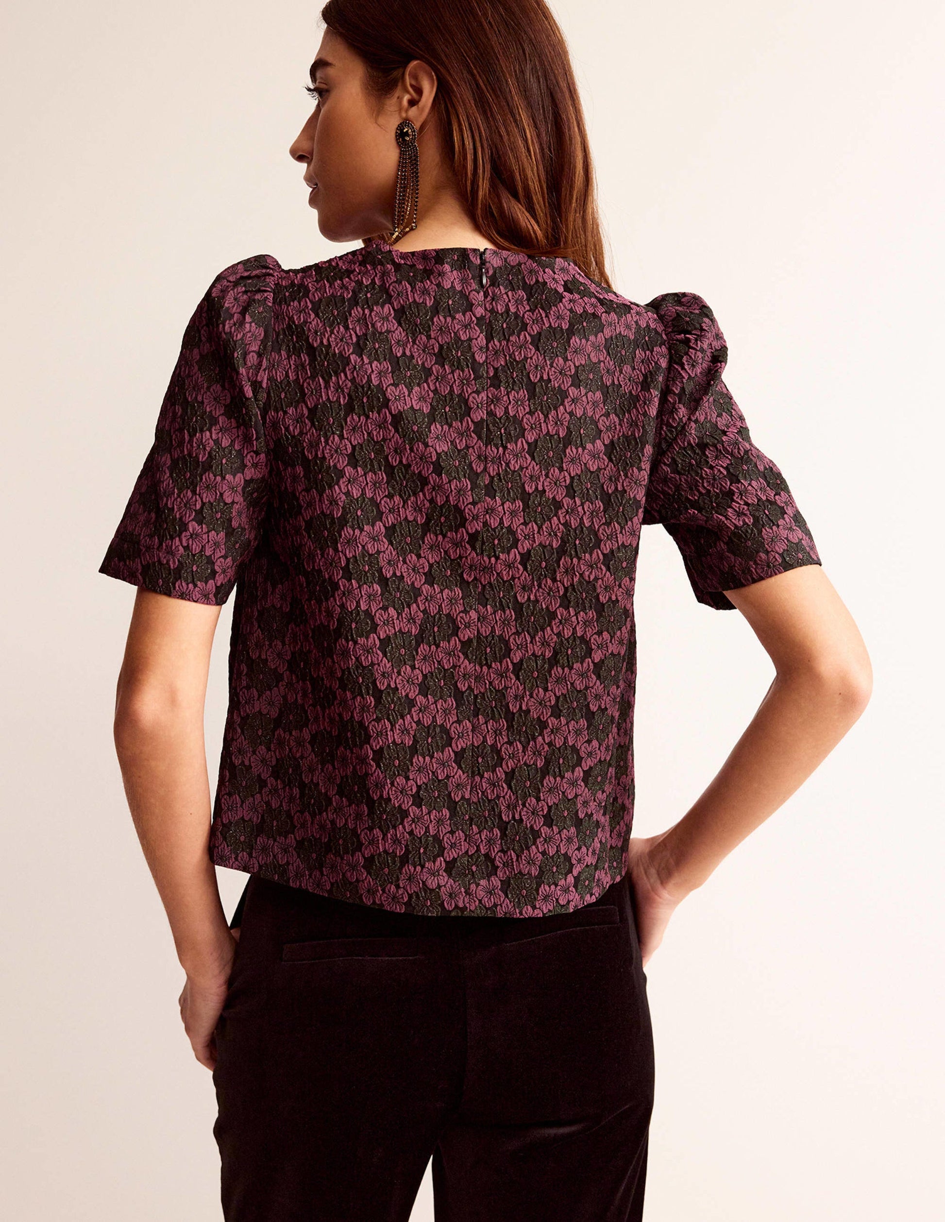 Kurzärmliges Jacquard-Oberteil-Jacquard Floral-3