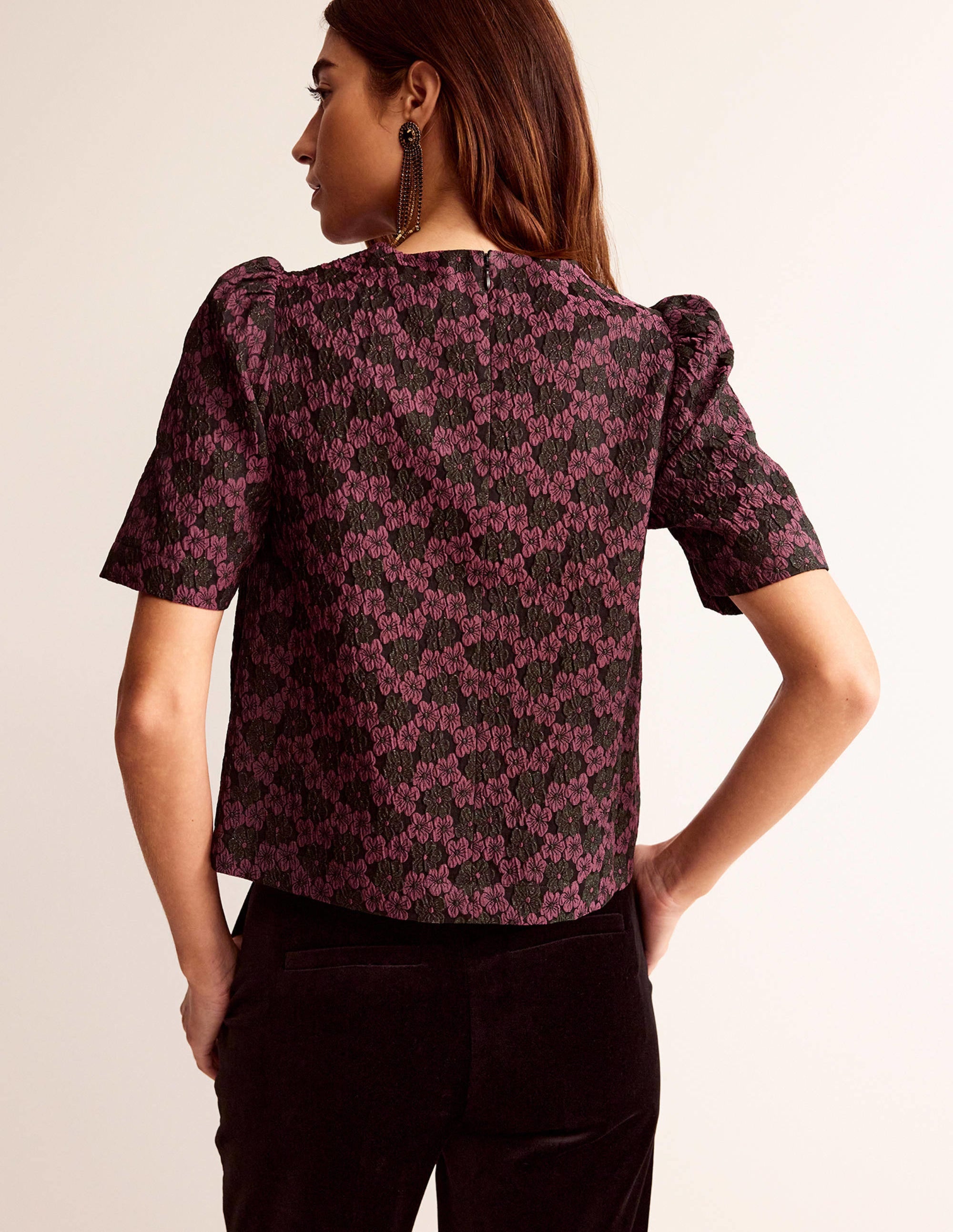Kurzärmliges Jacquard-Oberteil-Jacquard Floral - Image 3