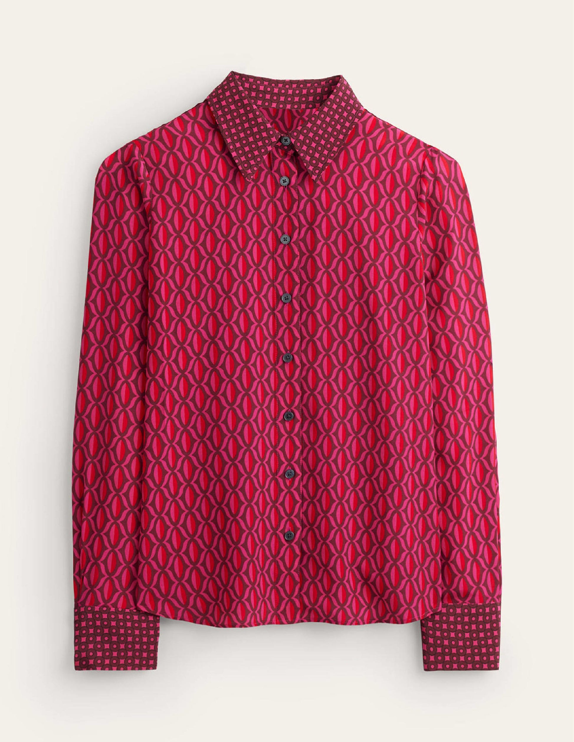 Chemise Sienna en soie-Rose vif, motif Geo Valley-6