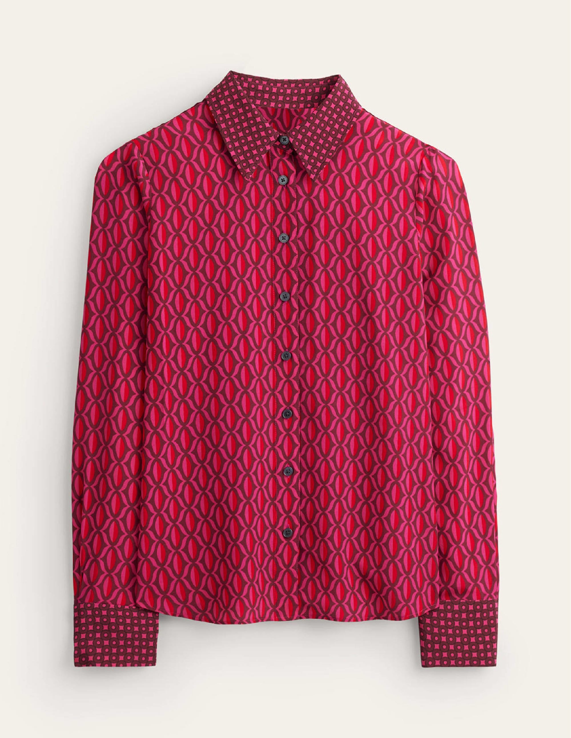 Chemise Sienna en soie-Rose vif, motif Geo Valley - Image 6